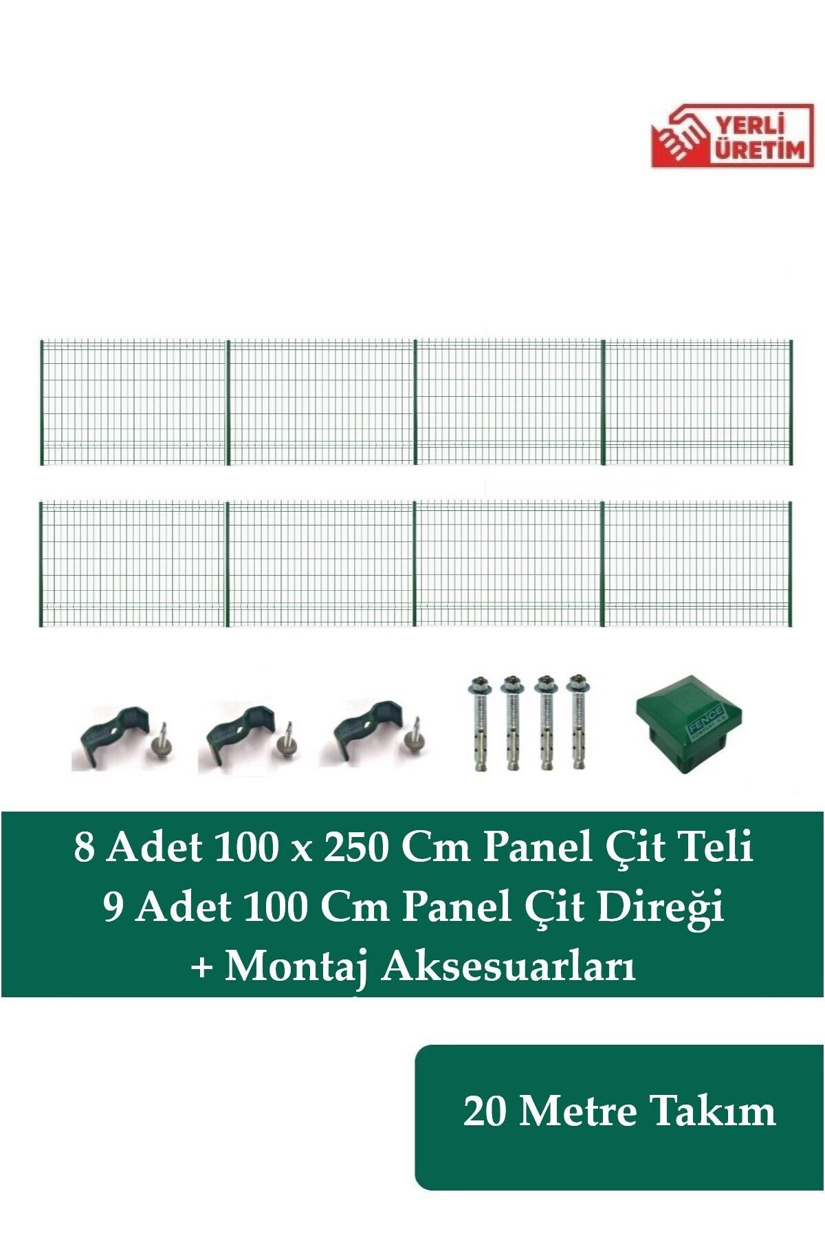 Fence Company 100 Cm X 20 Metre Panel Çit Takım | Yeşil Bahçe Çiti ( Aksesuarlar Dahil )