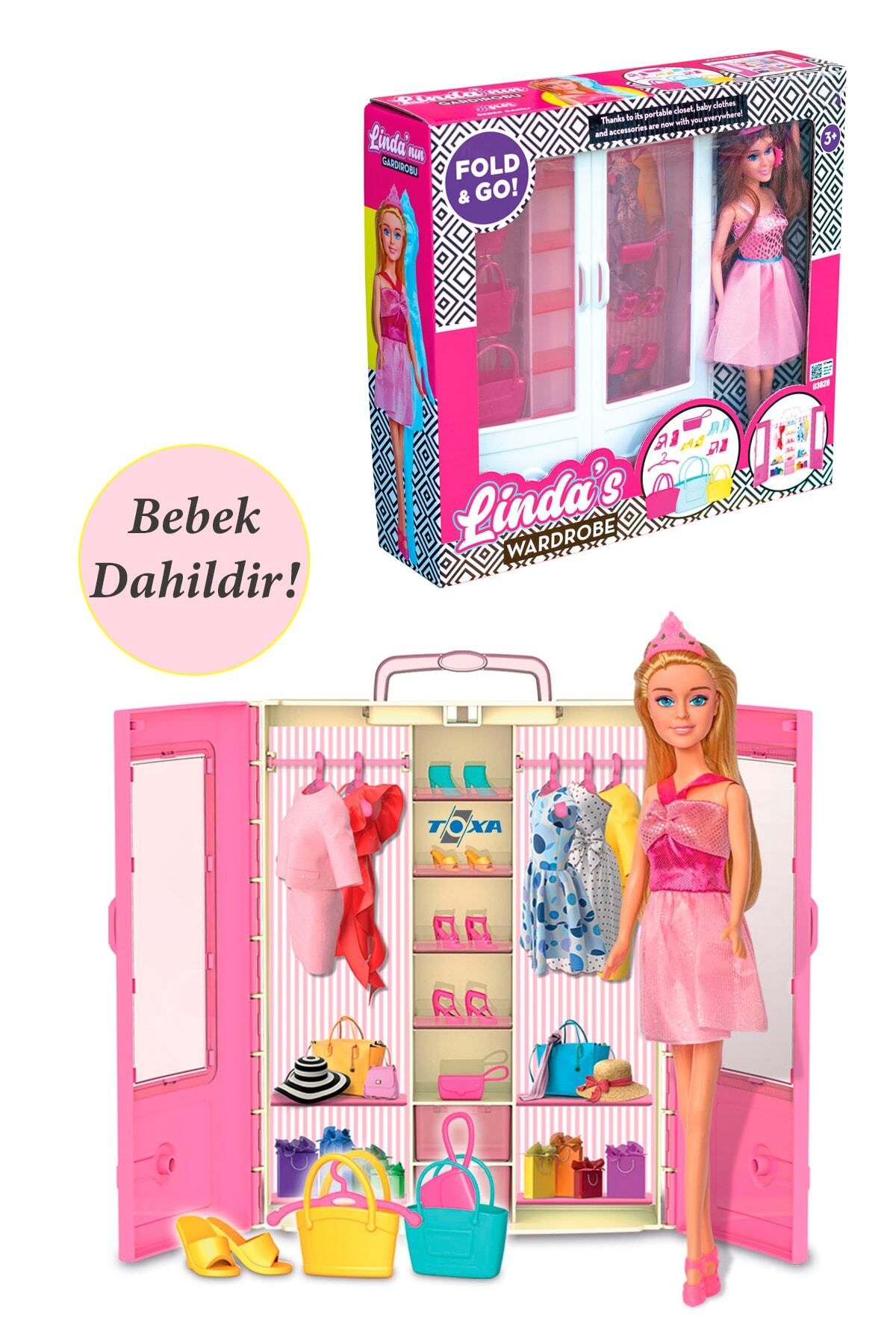ToXA Linda'nın Bebekli Gardrobu Çanta Ayakkabı Dolabı Askı Gardırobu Barbie Linda Bebek Gardrop