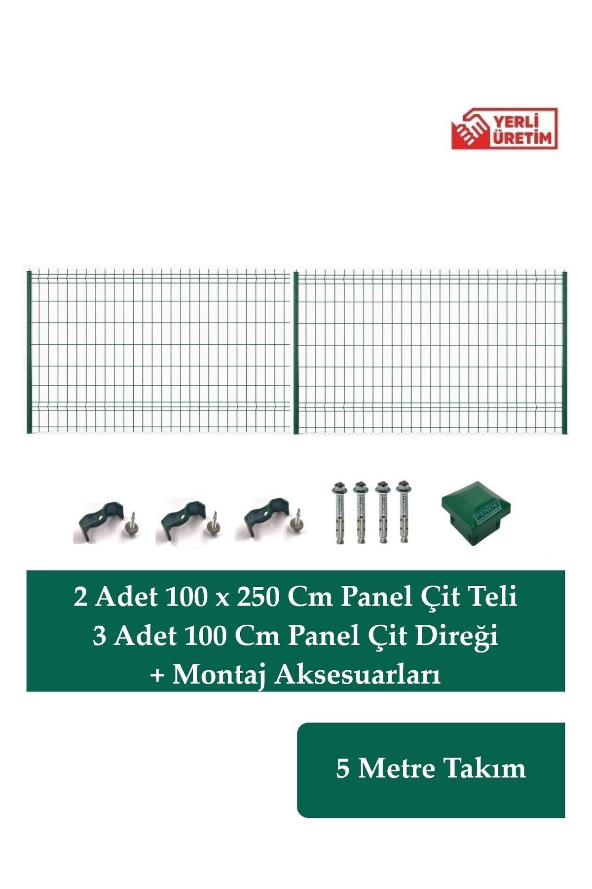 Fence Company 100 Cm X 5 Metre Panel Çit Takım | Yeşil ( Aksesuarlar Dahil )