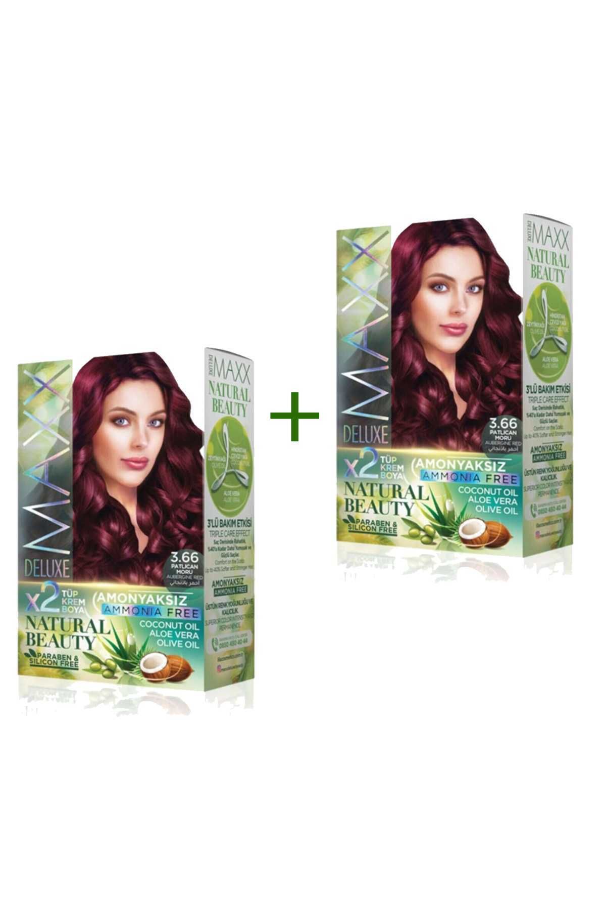MAXX DELUXE 2 Paket Natural Beauty Amonyaksız Saç Boyası 3.66 Patlıcan Moru