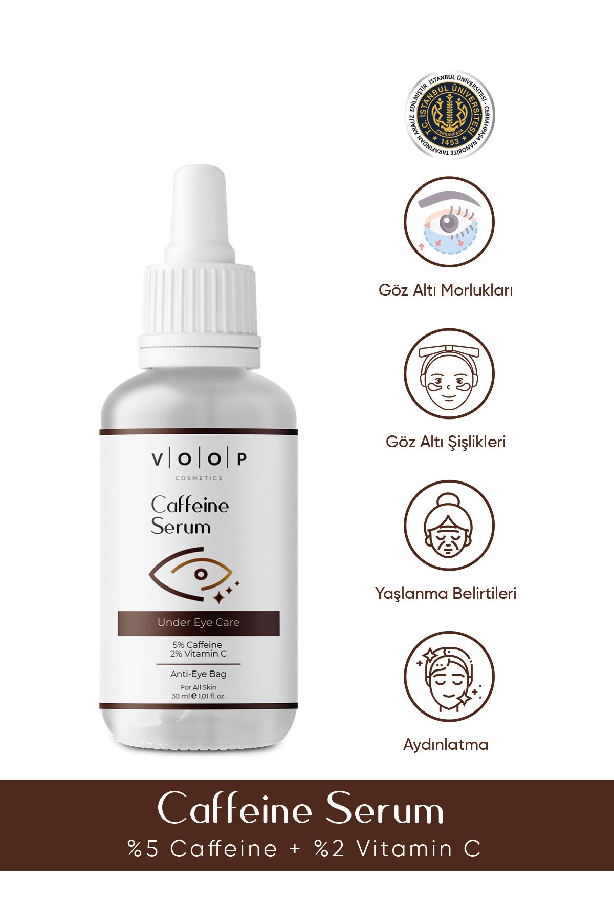 VOOP Kafein Göz Serumu - 30 Ml | Göz Altı Morlukları Ve Torbalanma Karşıtı (5% Caffeine + 2% Vitamin C)