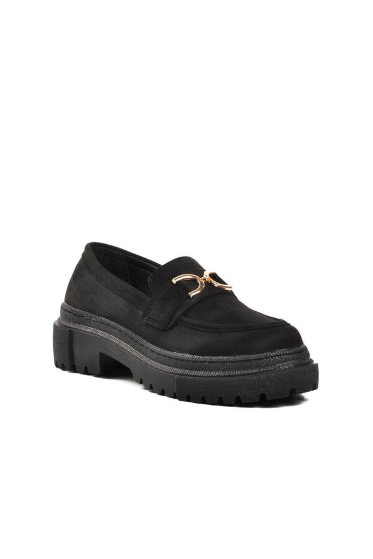 WALKWAY Siyah Süet Kadın Loafer Ayakkabı