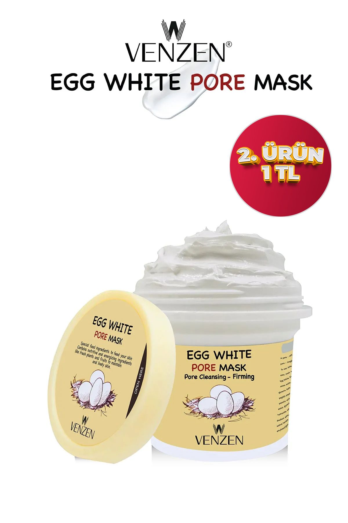 Venzen Egg White Yumurta Akı Maskesi-peeling,siyah Nokta,akne Temizleme,gözenek Sıkılaştırıcı (125g)