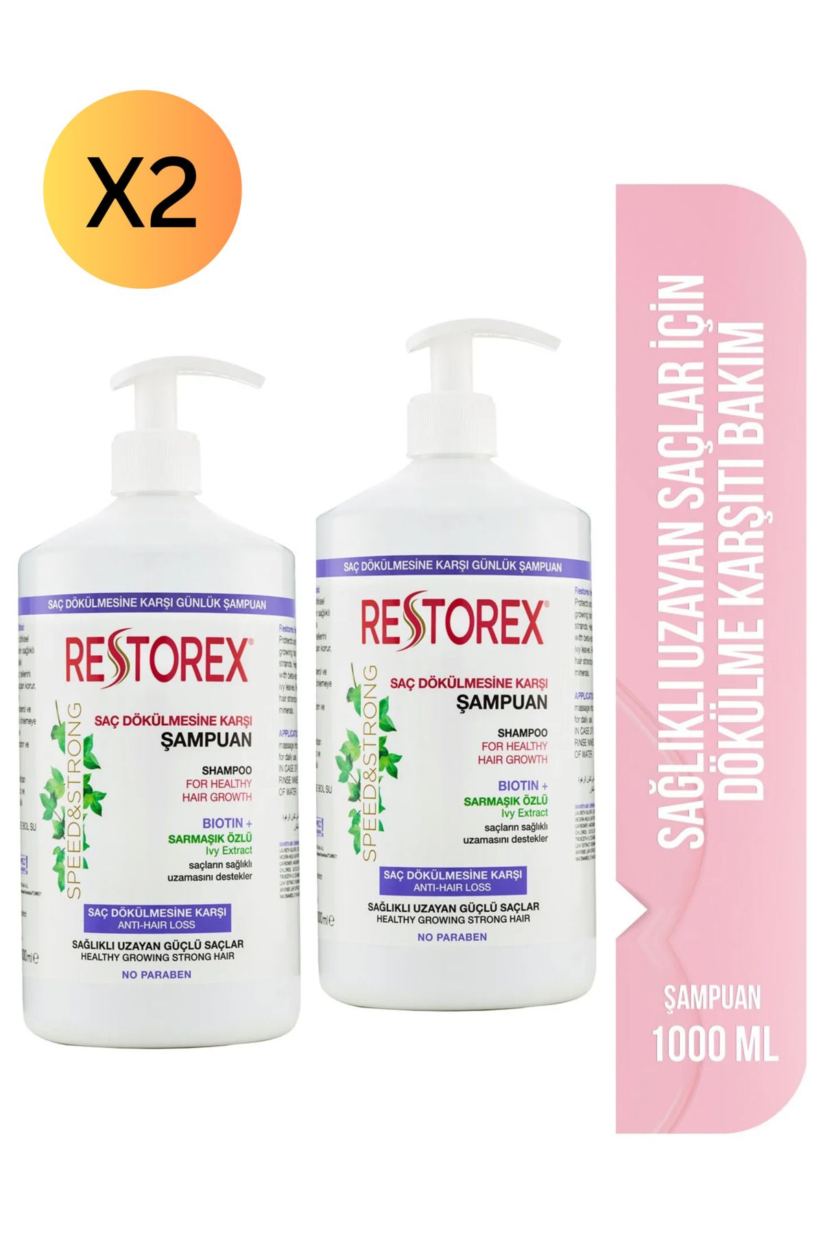 Restorex Saç Dökülmesine Karşı Ekstra Direnç  Şampuan 1000 ml 2 Adet