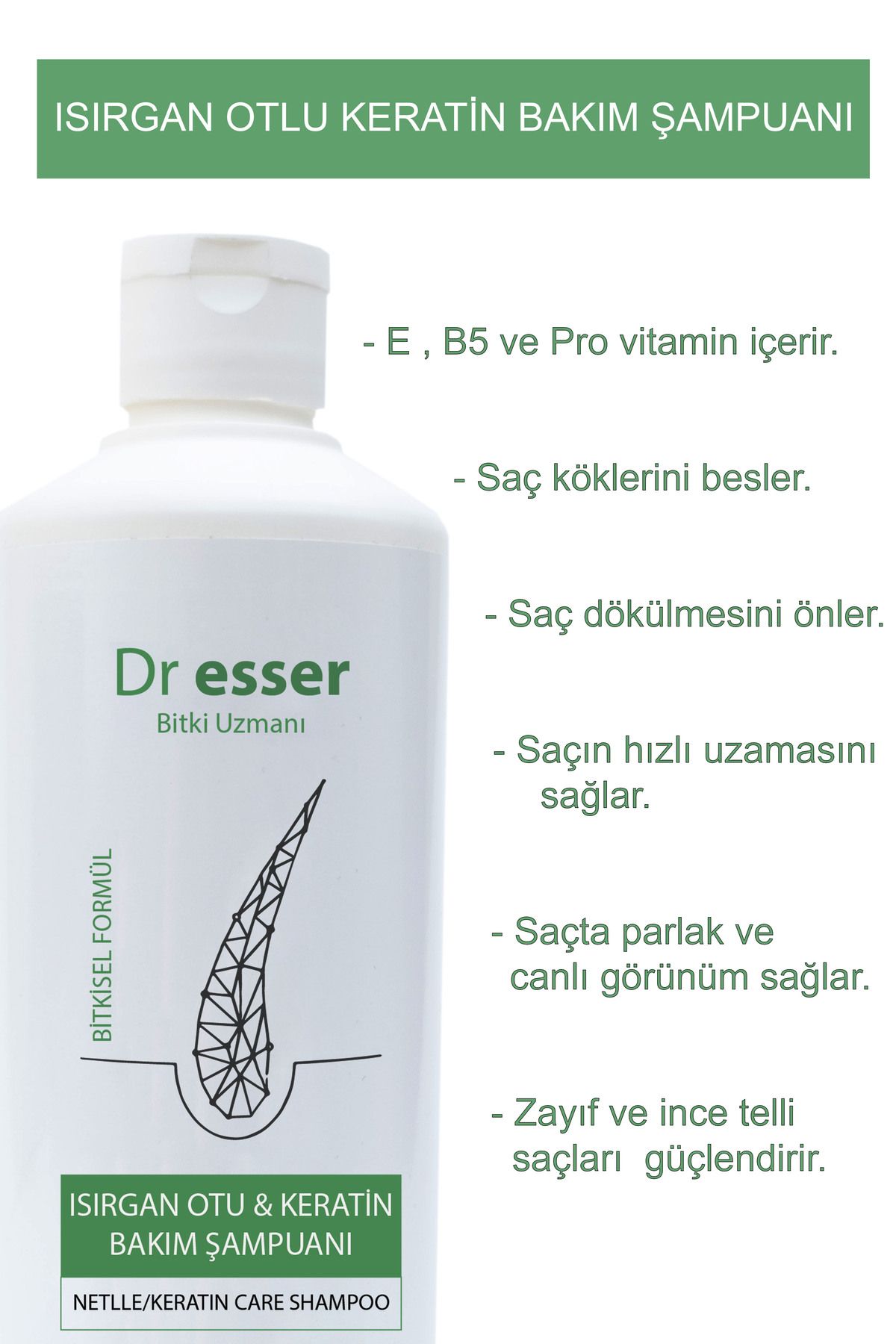 Dr esser bitki uzmanı Isırgan Otlu Keratin Bakım Şampuanı (BİTKİSEL FORMÜL).
