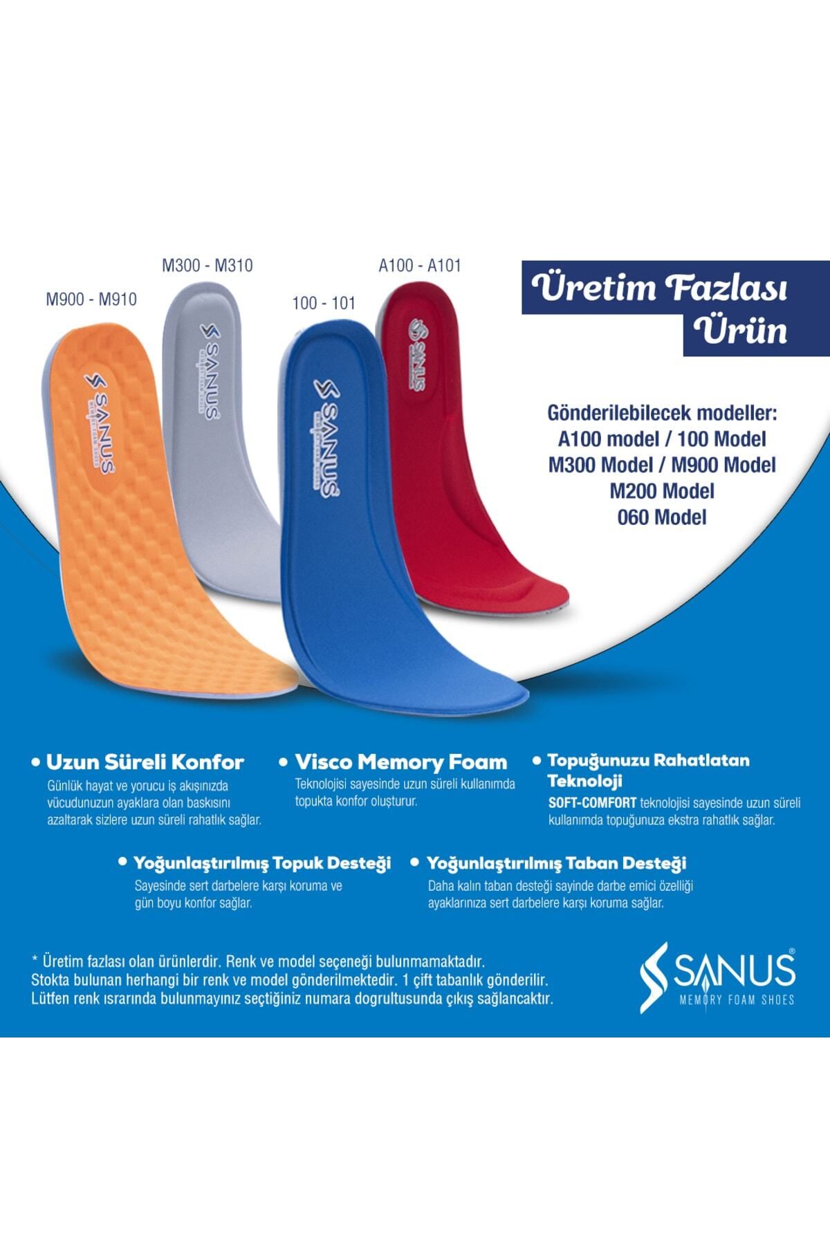 SANUS Memory Foam Tabanlık Karısık Model Ve Renk 2.kalite Üretim Fazlası