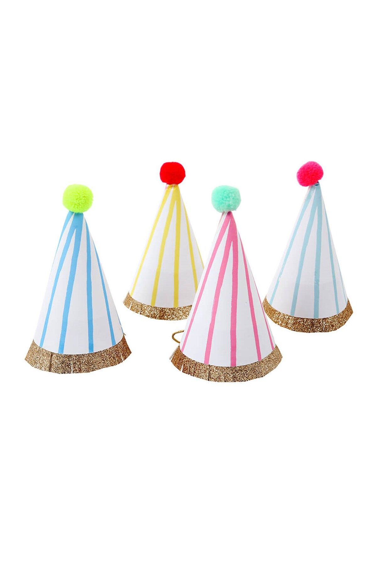 Meri Meri - Stripe & Pompom Mini Party Hats - Çizgili & Ponponlu Mini Parti Şapkaları