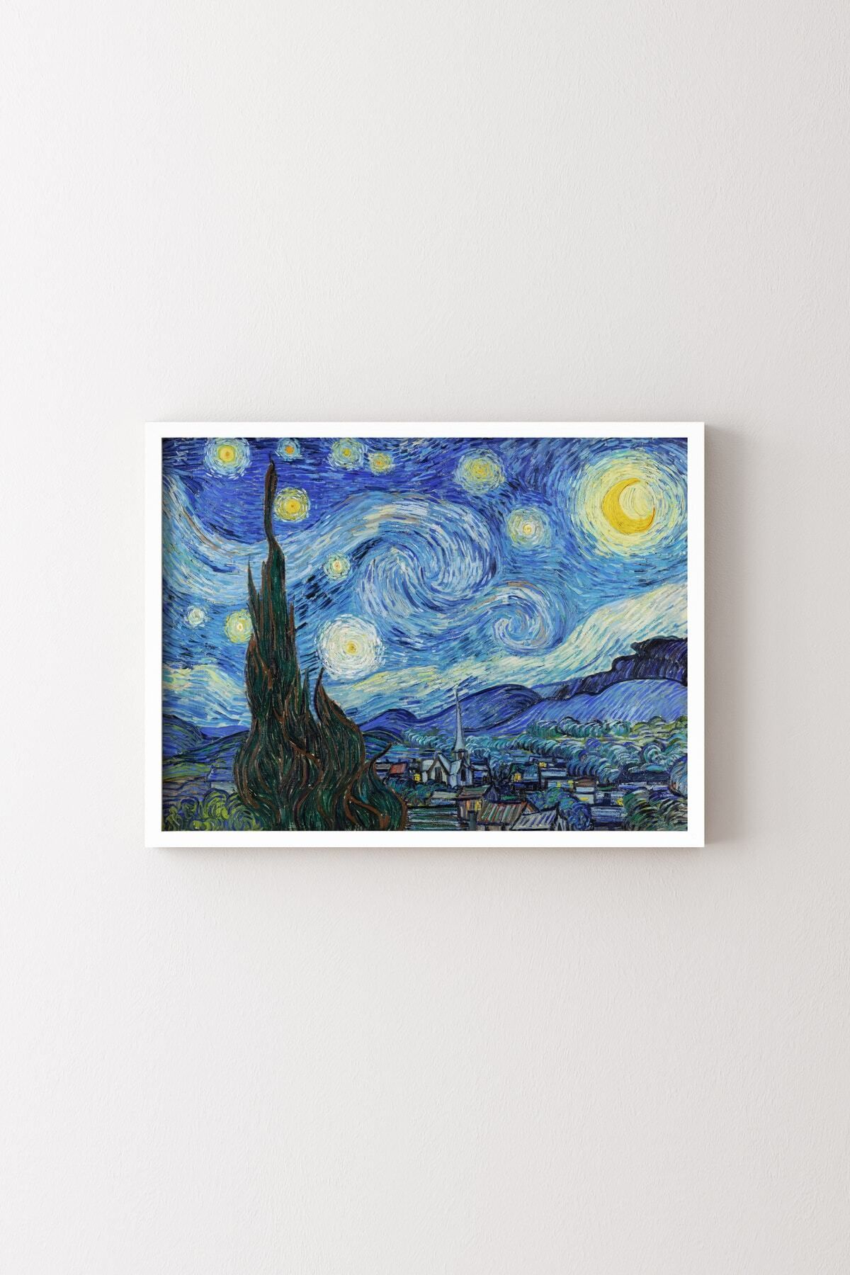 epiqart Yıldızlı Gece - Vincent Van Gogh - Beyaz Çerçeve