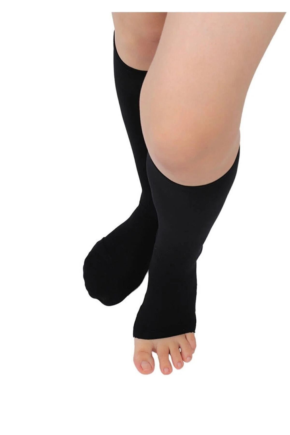 ÖZDEMİRLİ TEKSTİL Kadın Siyah Burnu Açılabilen Pratik Dizaltı Abdest Çorabı
