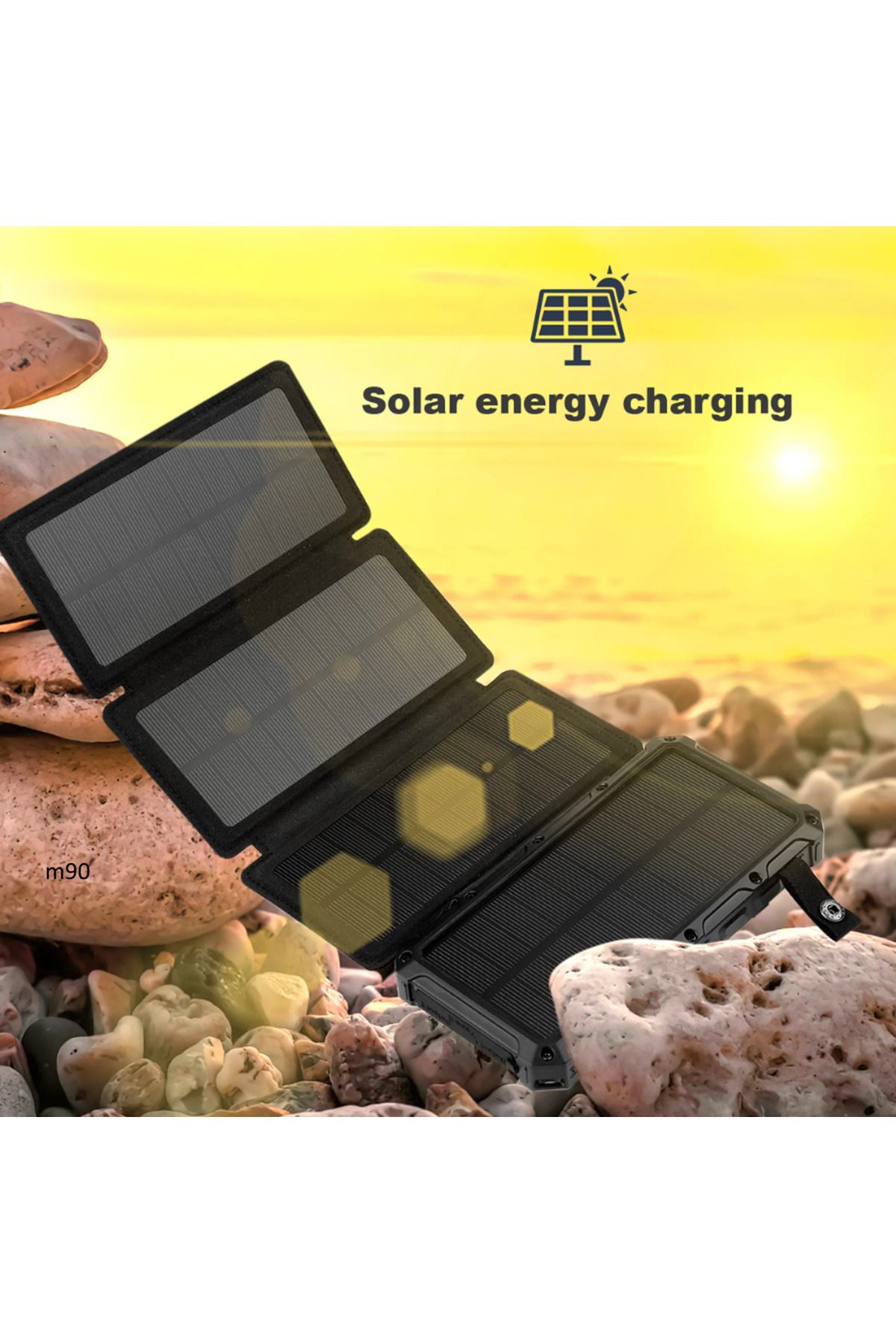 M90 20.000Mah Güneş Enerjili Solar Su Geçirmez Dayanıklı Taşınabilir Powerbank Şarj Cihazı