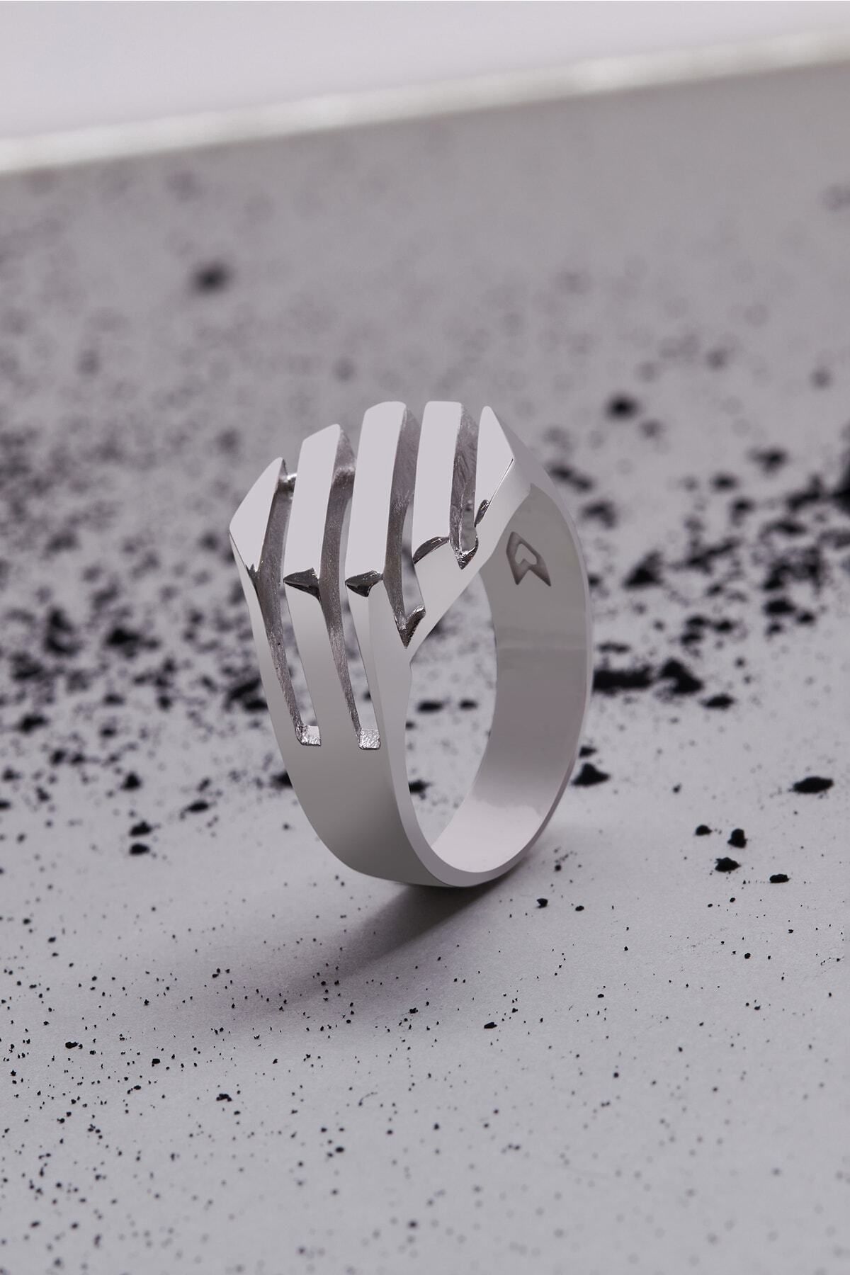 Atolyewolf Striped Octagonal Ring In Silver