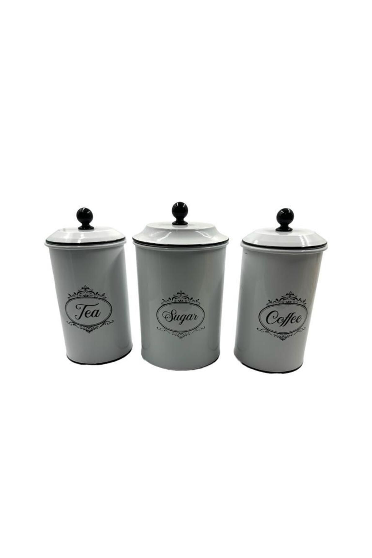 Dijital Çarşı Bolisaras Ithal Metal Çay Kahve Şeker Saklama Kabı 3'lü Set No1