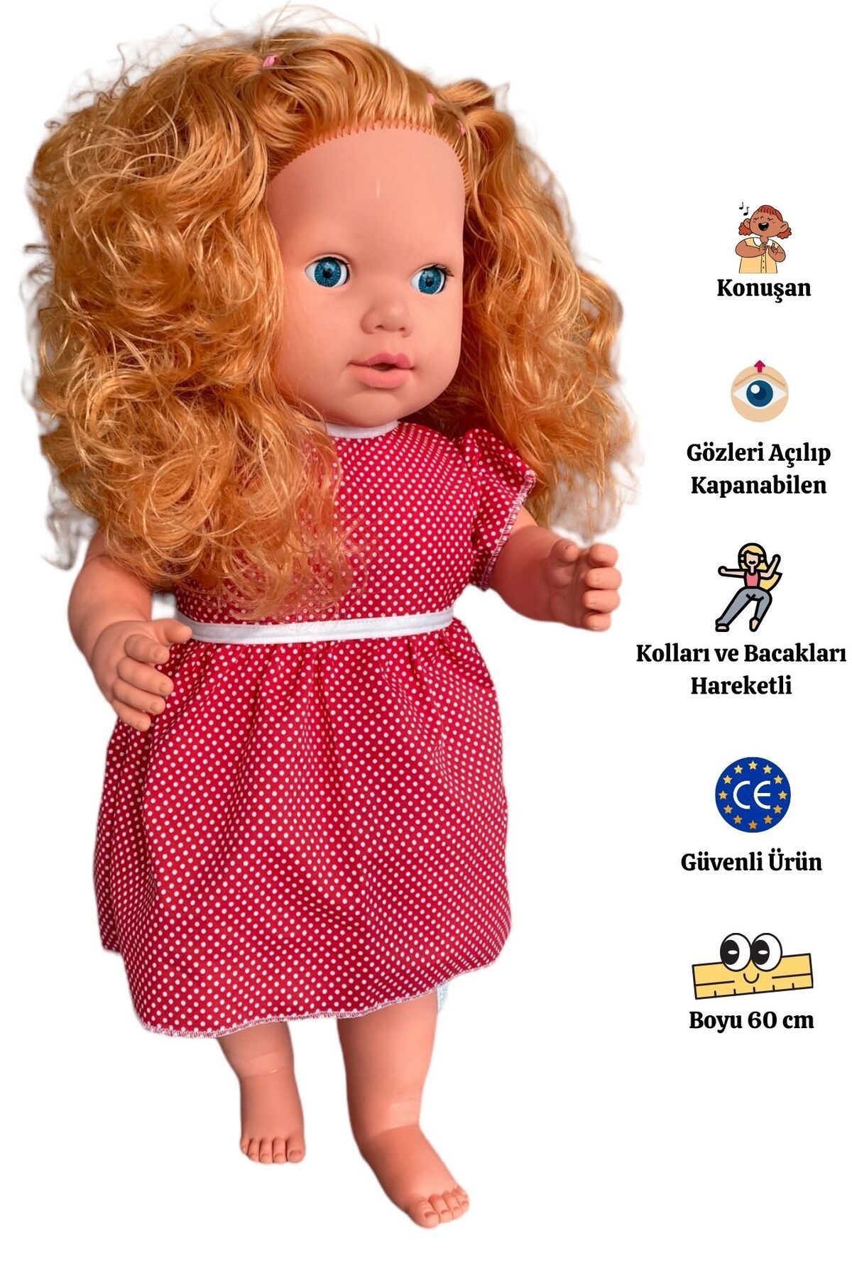 Gamze Oyuncak Büyük Boy Türkçe Konuşan Açık Kahverengi Uzun Saçlı Et Bebek Oyuncak 60 cm