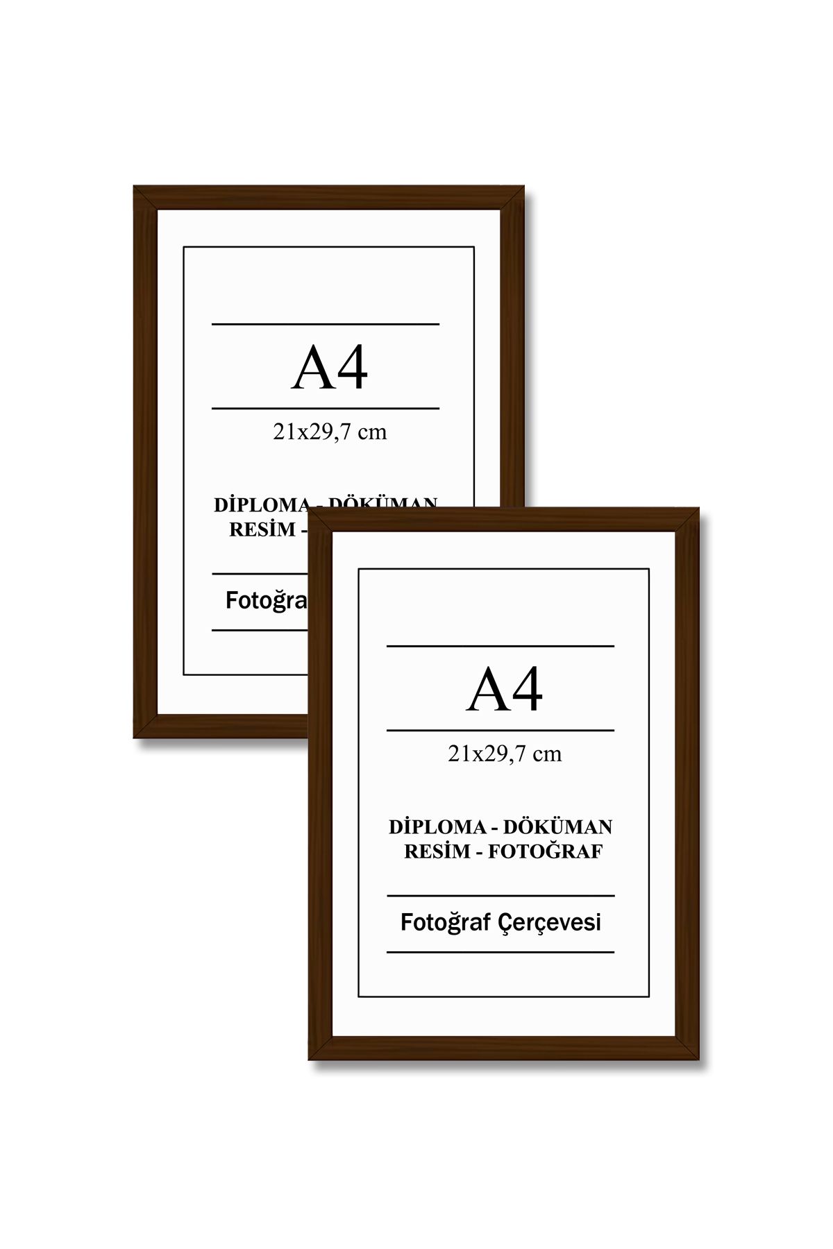 UON A4 Çerçeve Kahve 21x30 Diploma Belge Sertifika 2’li Düz model Fotoğraf Resim Çerçeve Seti