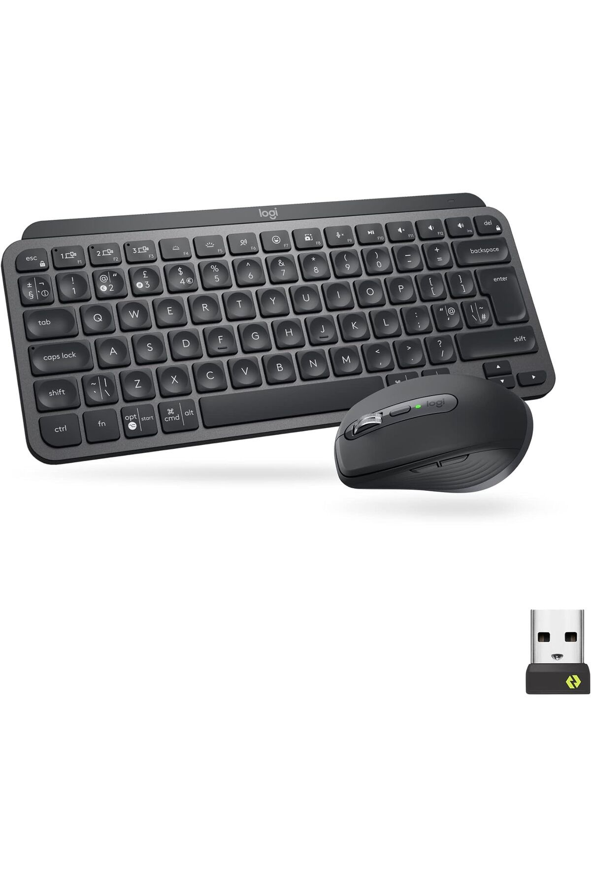 logitech MX Keys Mini Combo Bolt Alıcılı Aydınlatmalı Kablosuz İngilizce Klavye ve MX Anywhere 3 Mouse Seti