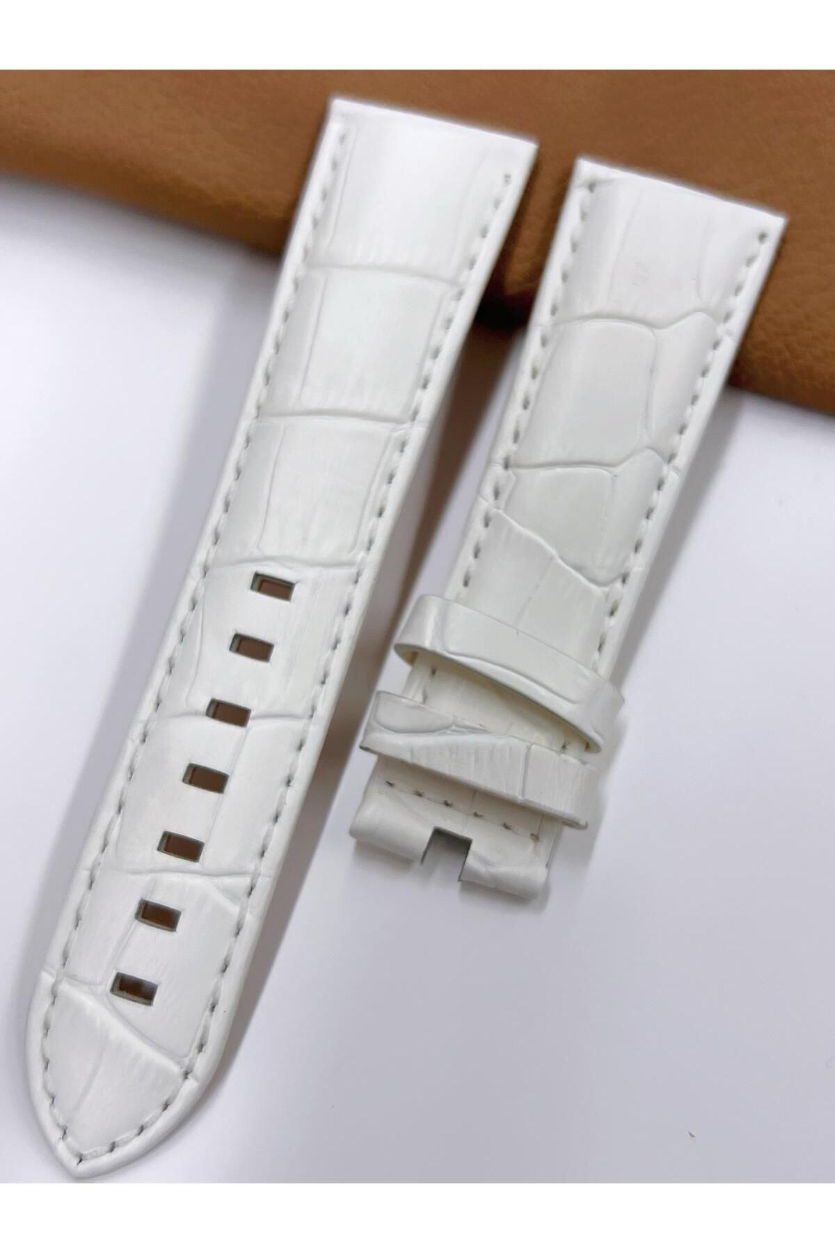 BLKT Slazenger 24 mm Beyaz Hakiki Deri Kalın Spor Deri Kordon Uzun Ömürlü