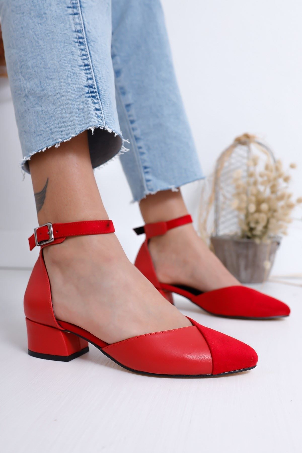 Hayalimdeki Ayakkabı Holly Topuklu Kırmızı Cilt-süet Ayakkabı