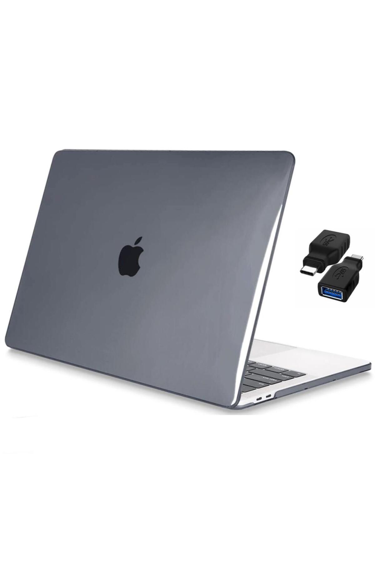 Genel Markalar Apple 13" Macbook Air A2337 M1 Kristal Gri Kılıf Koruyucu Kapak Usb Çevirici