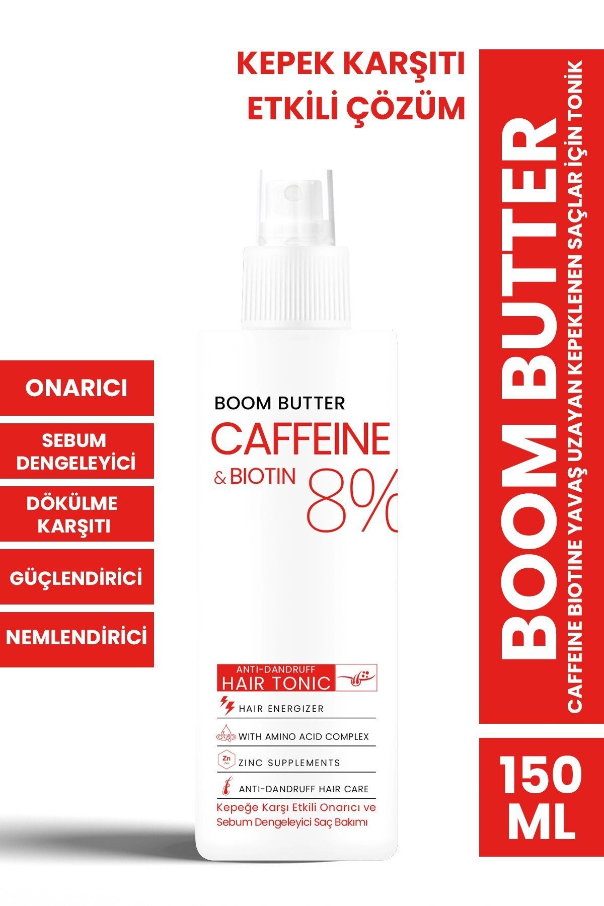 BOOM BUTTER Caffeine Biotine Yavaş Uzayan Kepeklenen Saçlar için Tonik 150 ML
