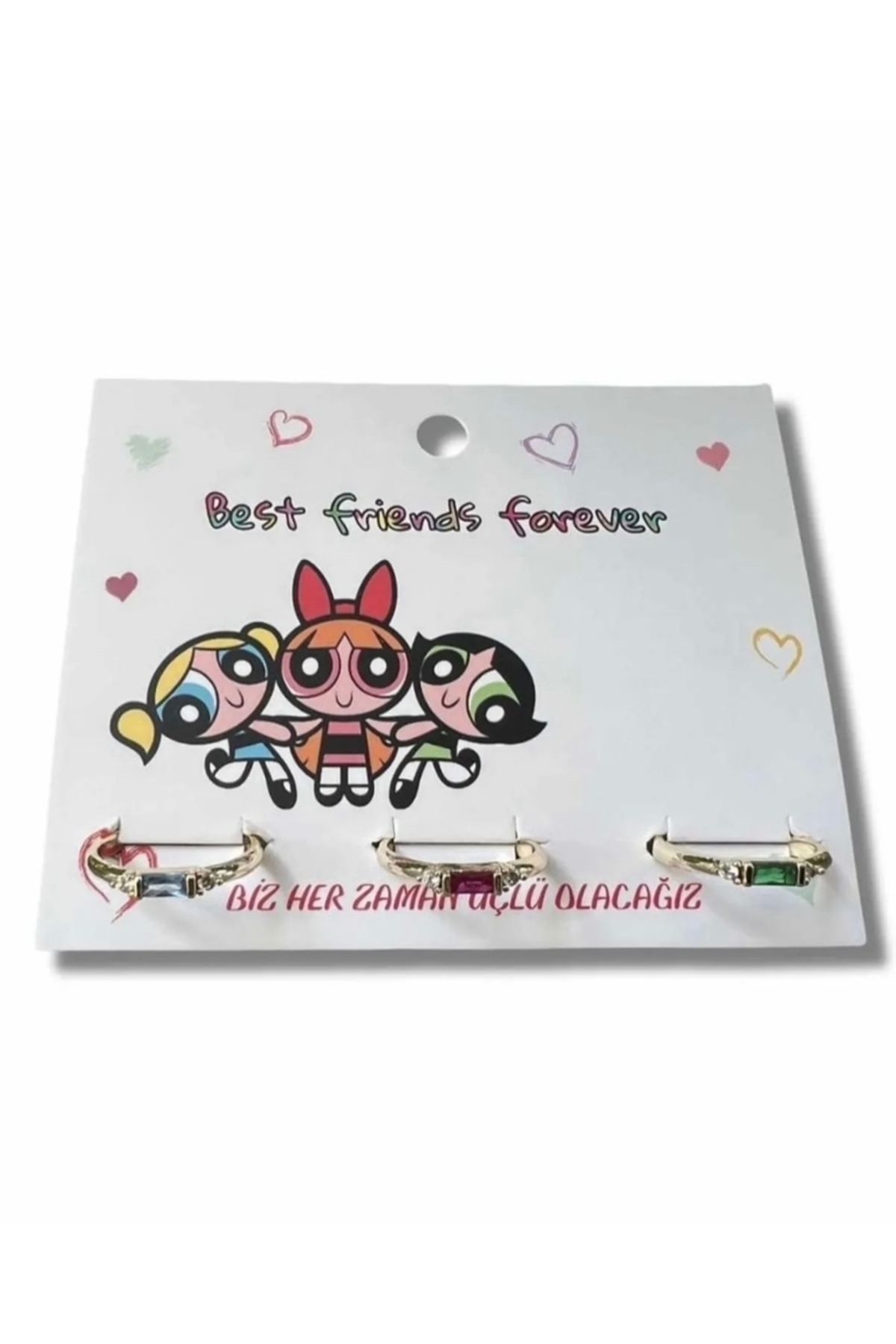 BuSefa Accessory Powerpuff Girls 3’lü Arkadaşlık Yüzüğü Ayarlanabilir BFF Yüzük