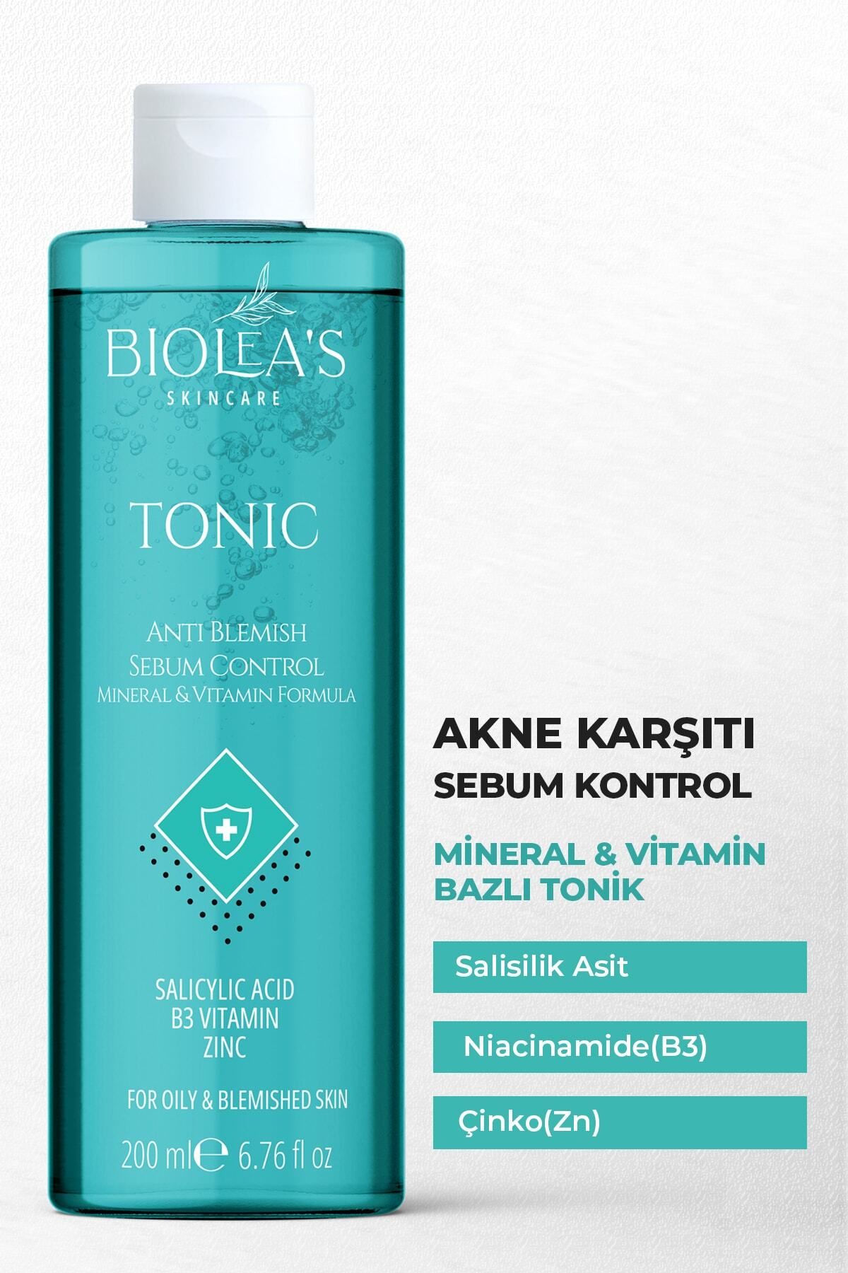 Biolea's skincare Akne Karşıtı Sebum Kontrol Arındırıcı Tonik Salisilik Asit+ B3 Vitamin + Zinc 200 Ml