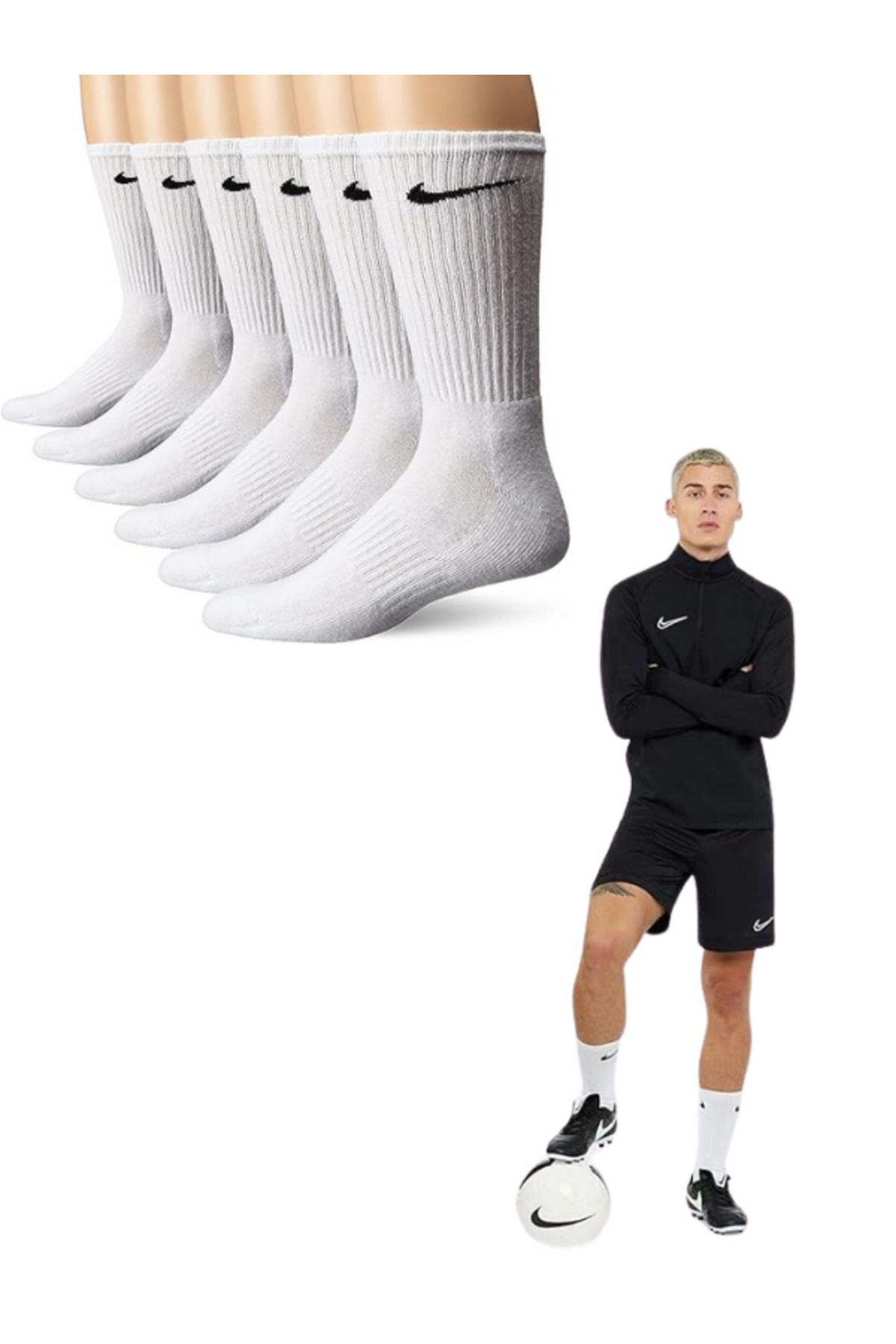 Socks Sirius 6 Çift Penye Kumaş Antrenman Spor Beyaz Futbol Maç Halı Saha Koşu Çorap Seti