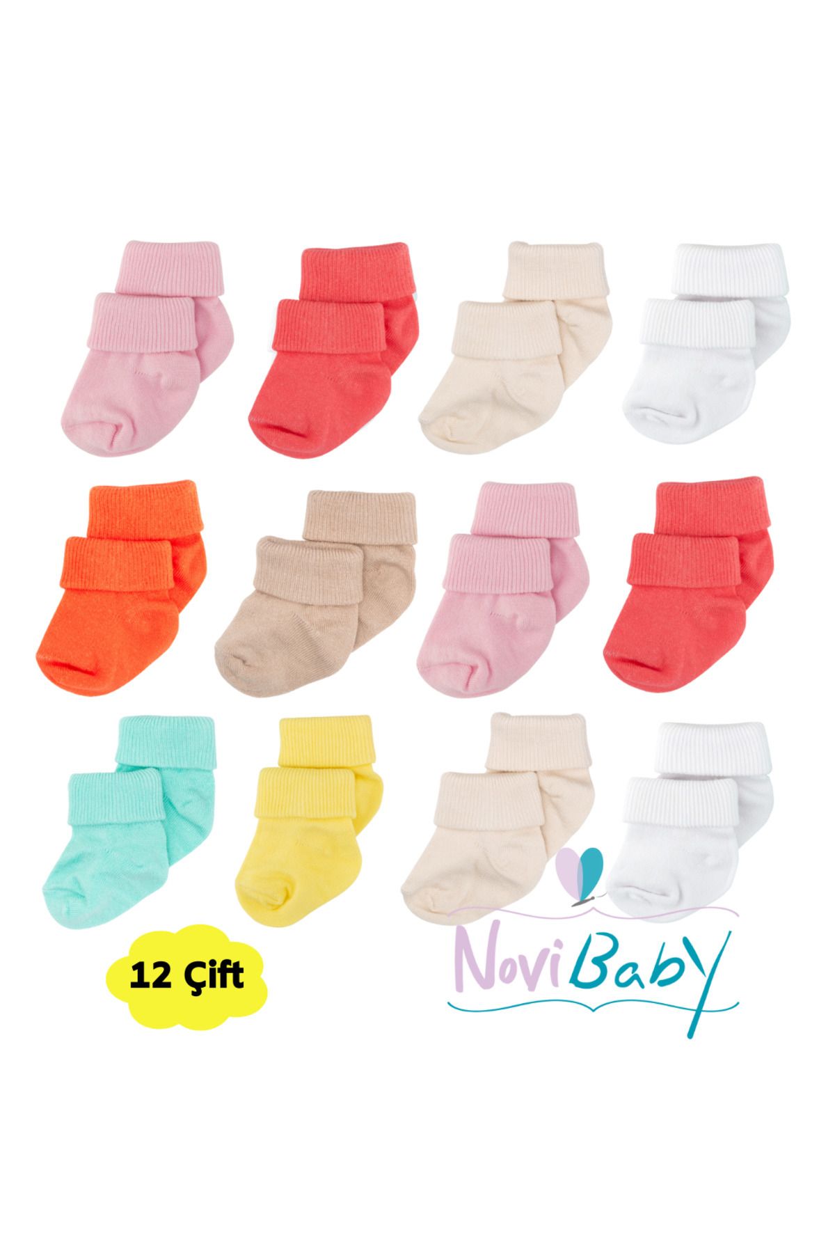 Novibaby 12'li Bambu Yenidoğan Bebek Çorap I New Girl I Kız Erkek Bebek Çorabı