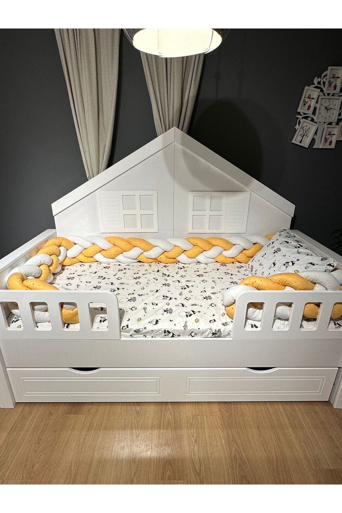ilknur bebe Cuteboy 4'lü Örgü Kenarlıklı Uyku Seti, 90x190cm Çocuk Karyola Montessori Yataklar İle Uyumlu