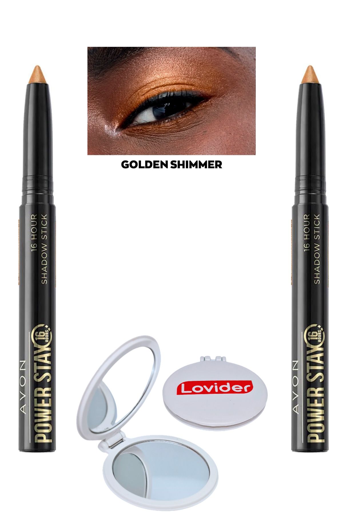 Avon Power Stay Shadow Stick Kalem Far - Golden Shimmer 2'li + Lovider Cep Aynası