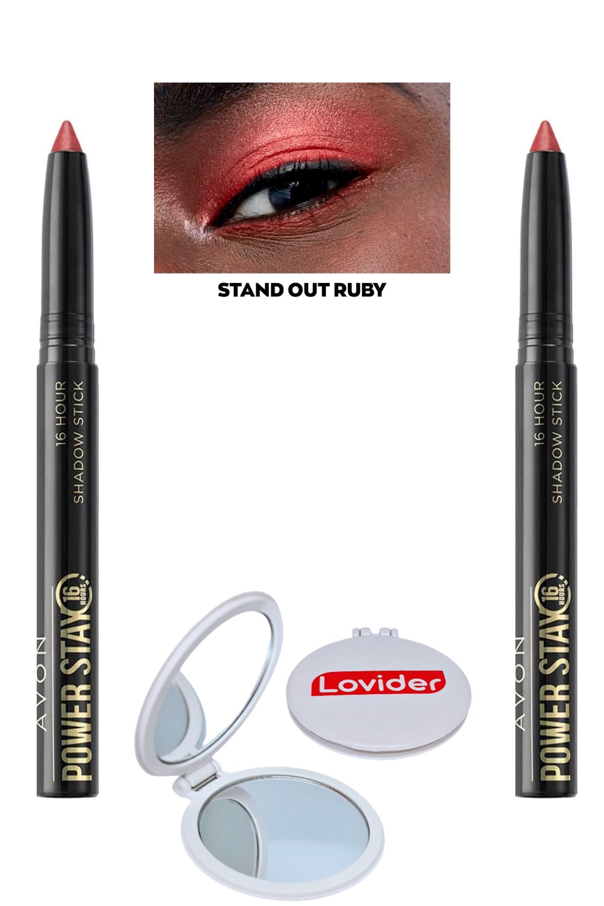 Avon Power Stay Shadow Stick Kalem Far - Stand Out Ruby 2'li + Lovider Cep Aynası