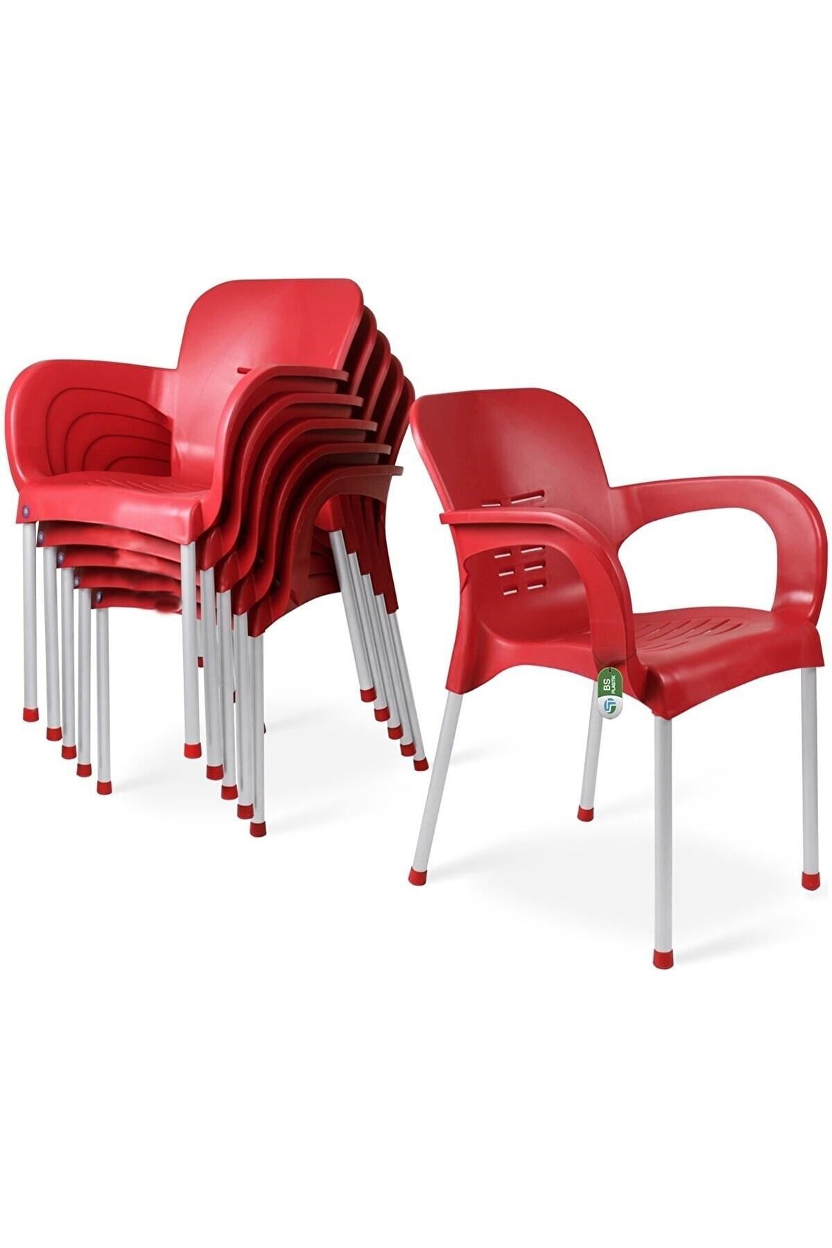 ALMİNA Plastik Sandalye Metal Ayaklı Bahçe Balkon Ve Teras Sandalyesi 4 Adet