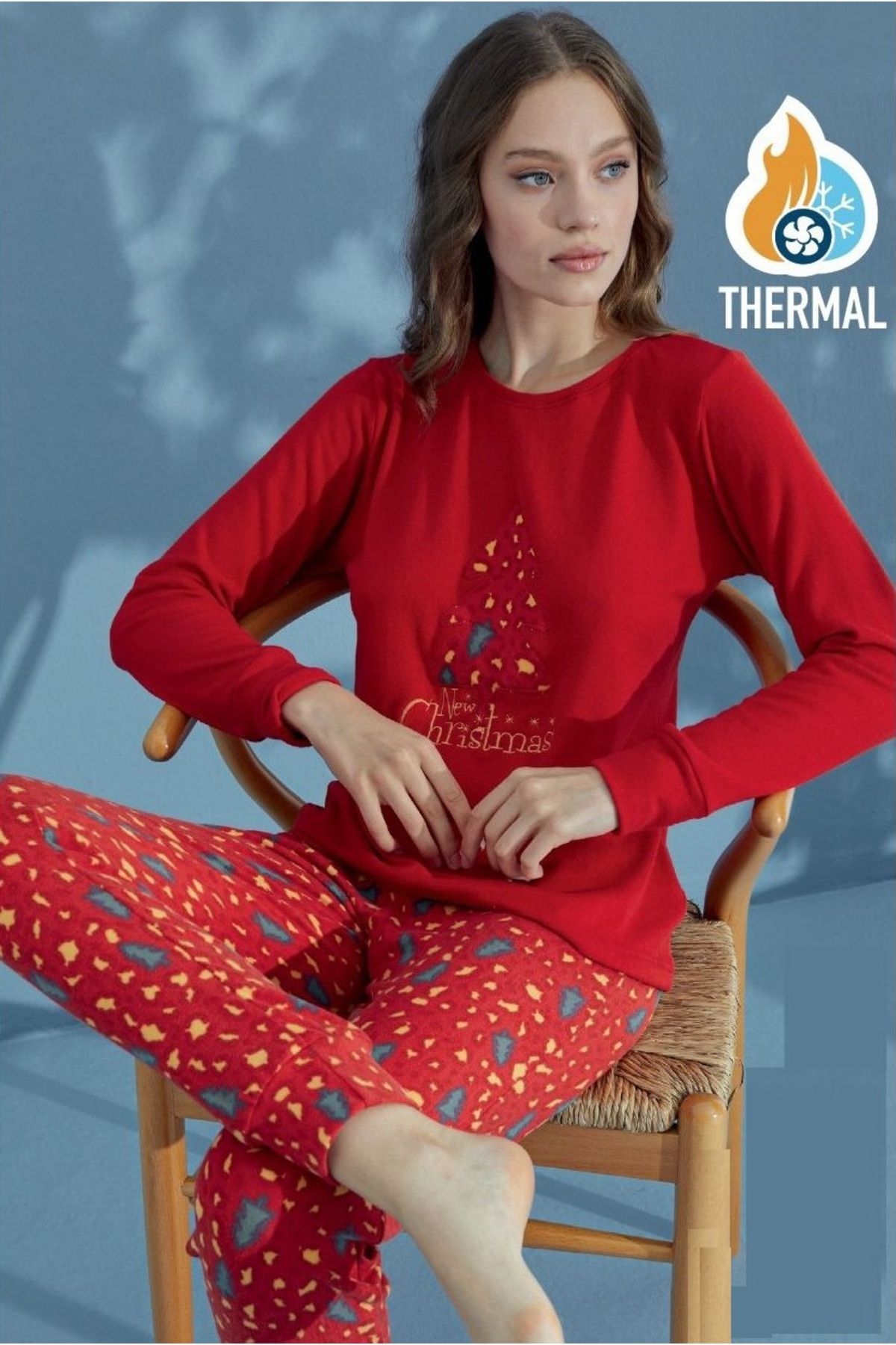Manolya Kadın Yılbaşı Temalı Termal Pijama Takımı