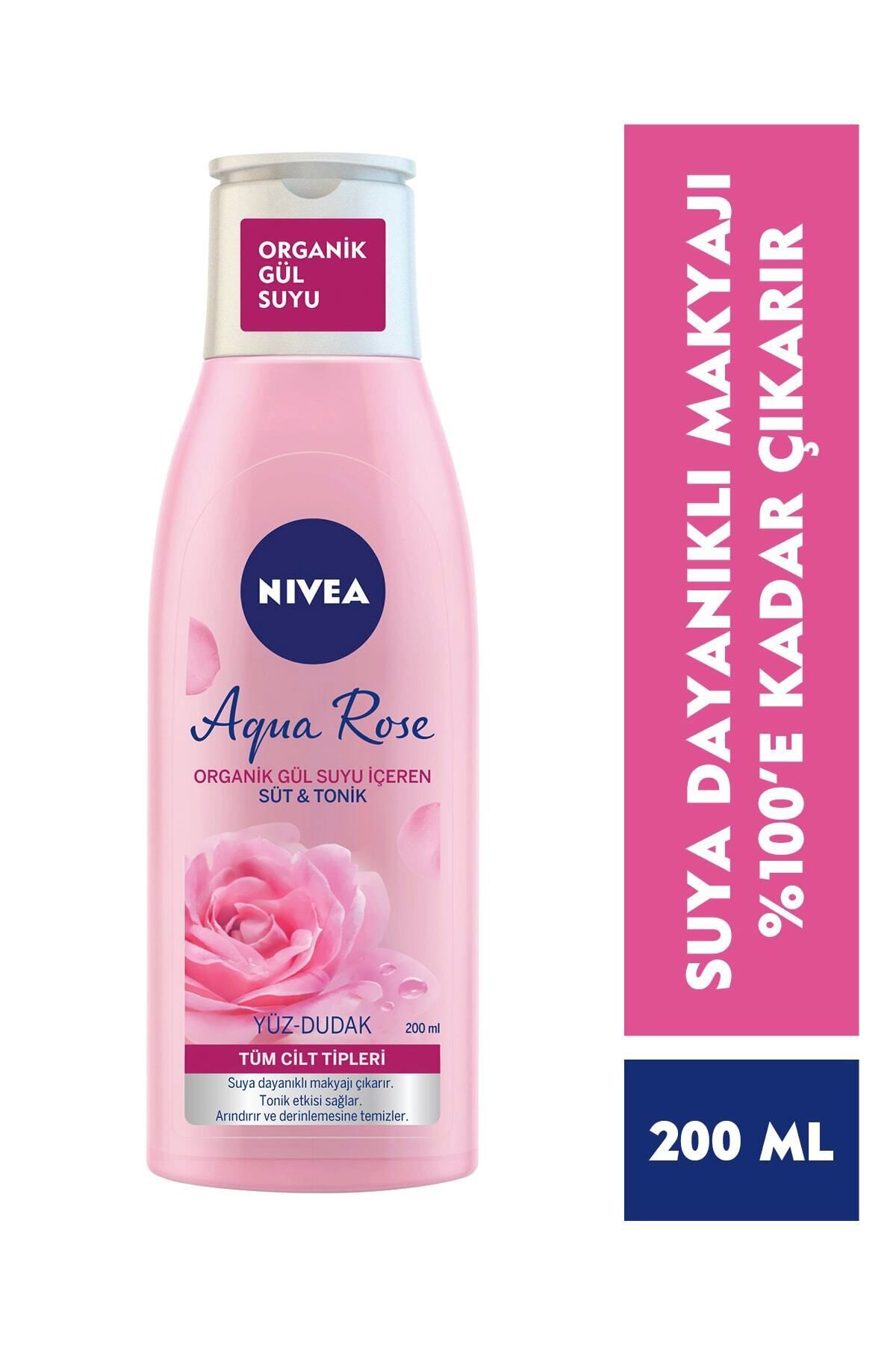 NIVEA Aqua Rose Organik Gül Suyu Içeren Süt&tonik 200ml,etkili Makyaj Temizleme