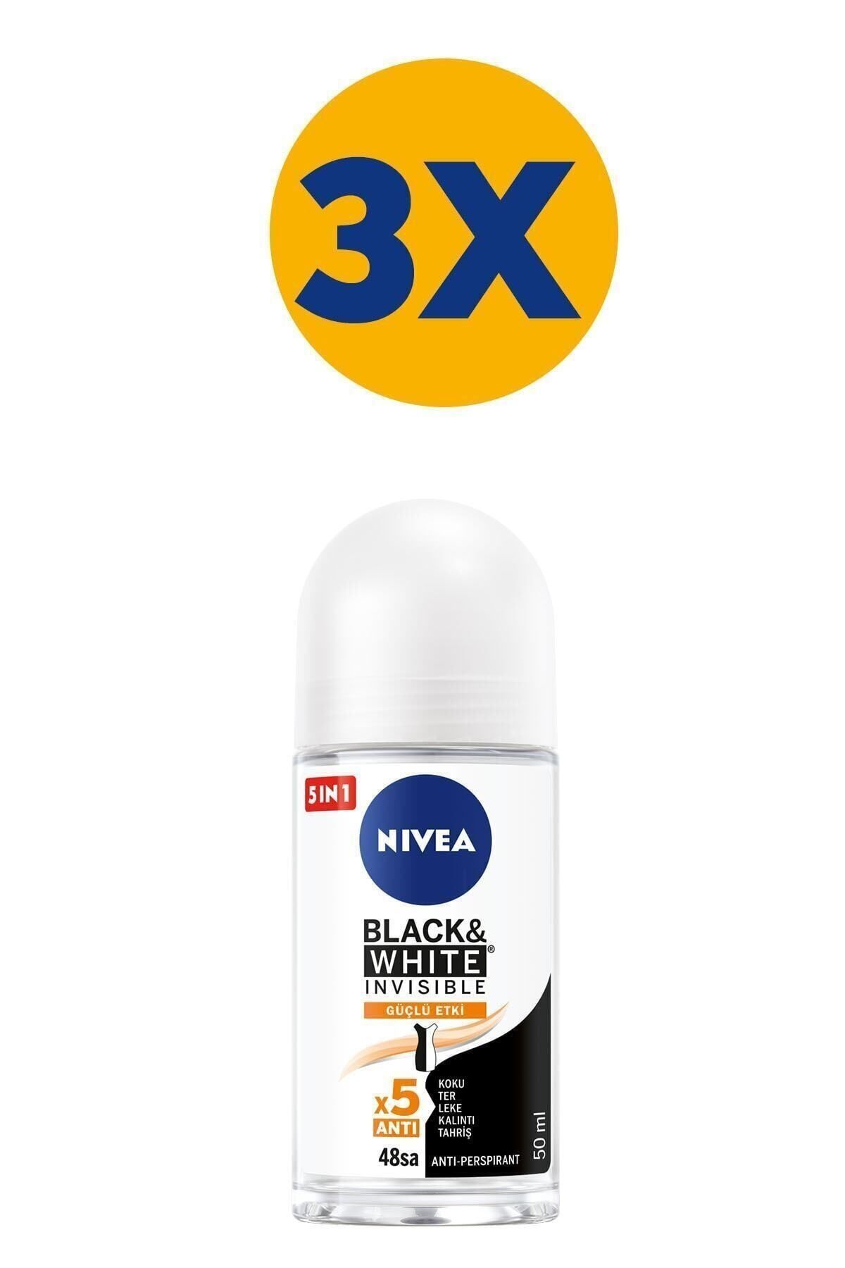 NIVEA Black & White Invisible Güçlü Etki Kadın Roll On Deodorant 50 Ml X3