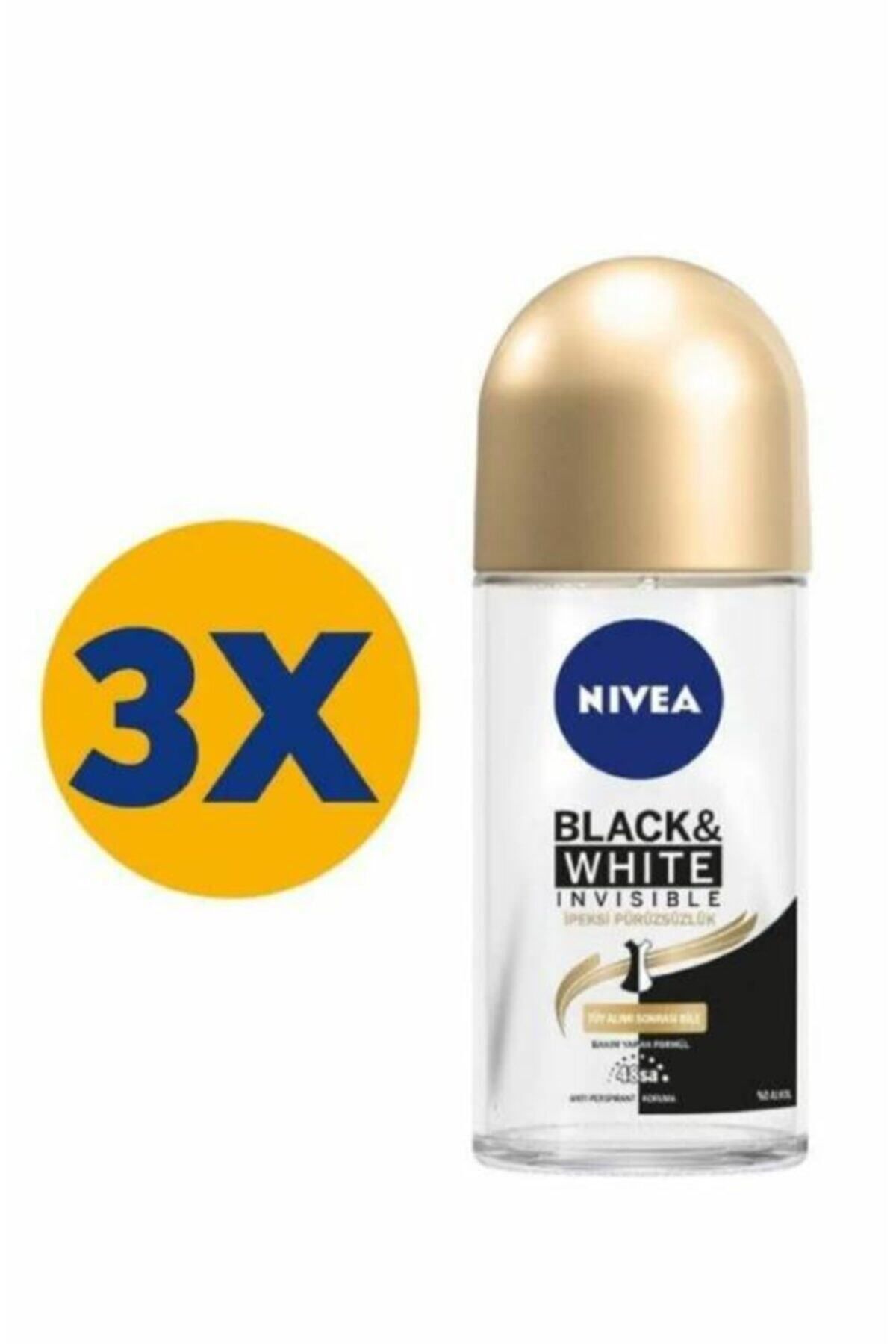 NIVEA Kadın Roll On Deodorant Black&white Invisible Ipeksi Pürüzsüzlük,48saat Koruma 50mlx3