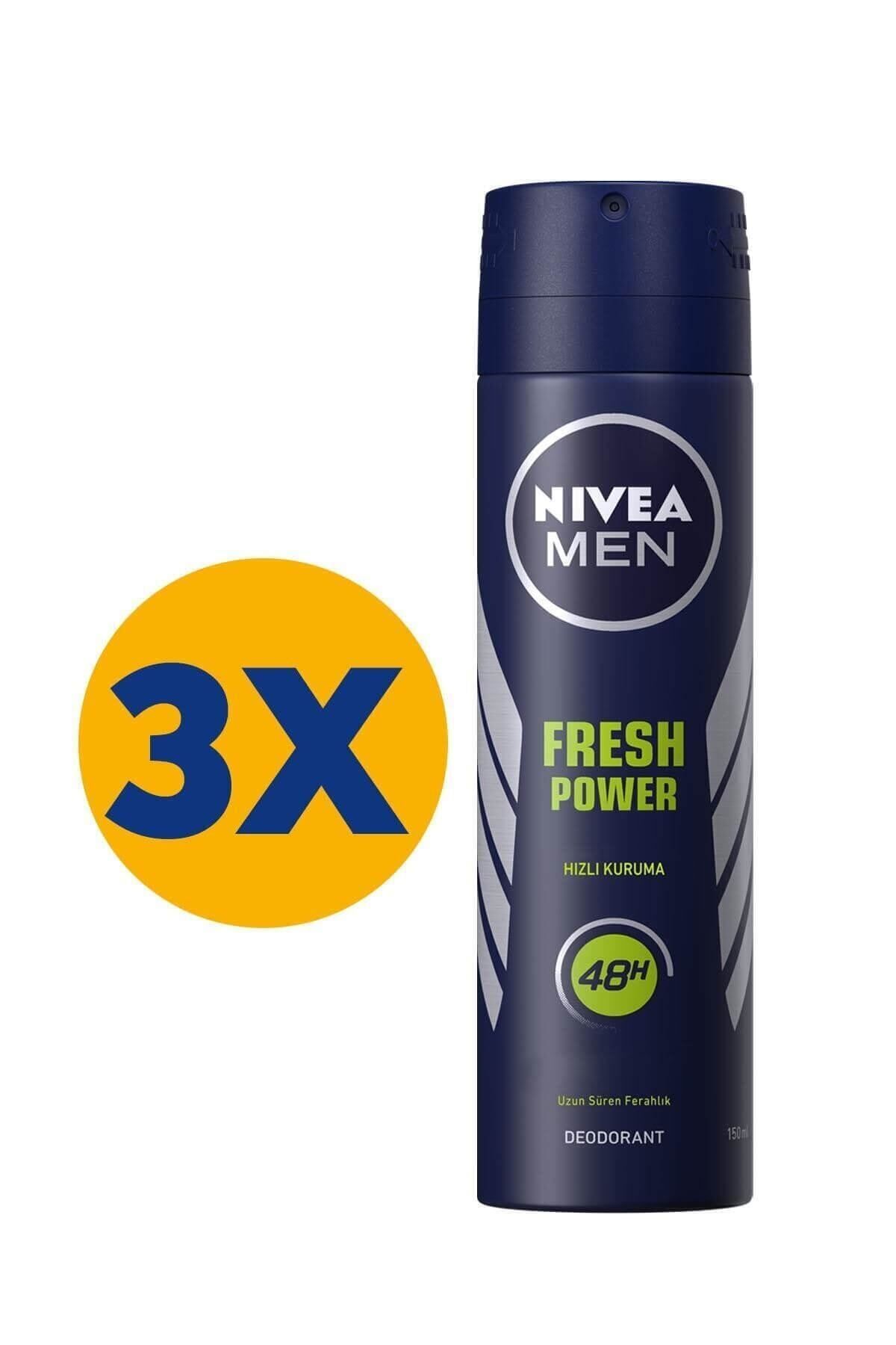 NIVEA Men Erkek Sprey Deodorant Fresh Power 150 ml X3 Adet, 48 Saat Anti-perspirant Koruma Ve Ferah Koku