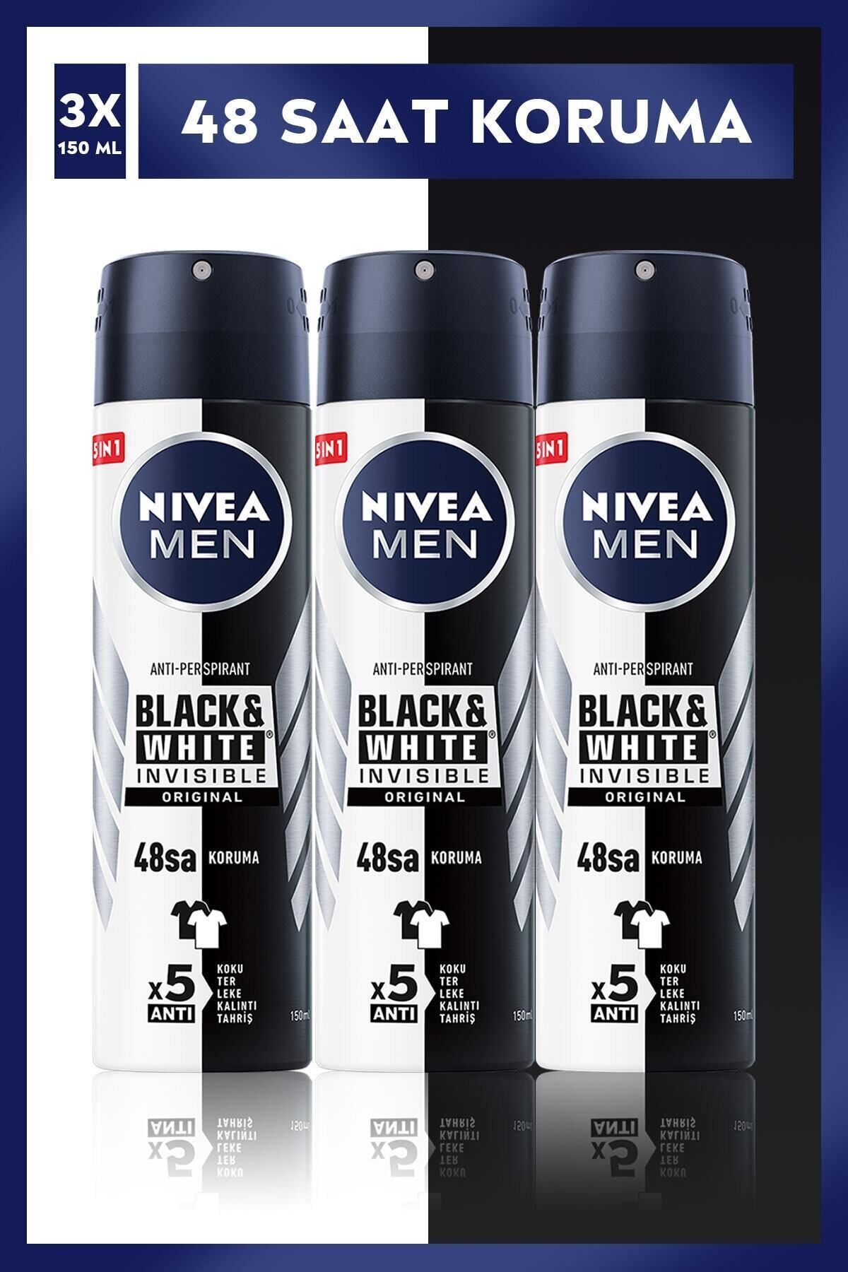 NIVEA Men Black&white Invisible Original Deodorant 150 ml X 3 Adet
