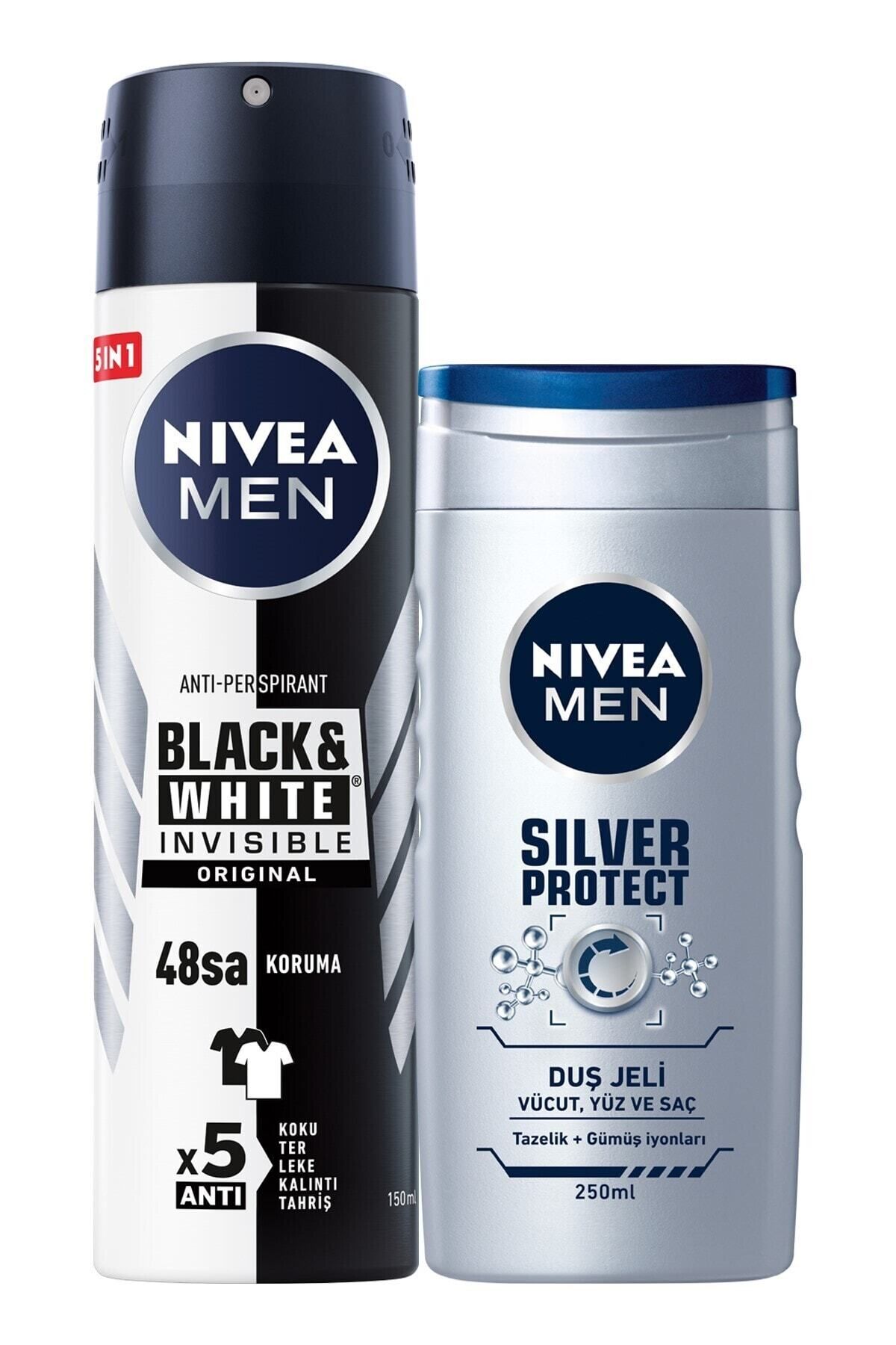 NIVEA B&w Original Erkek Sprey Deodorant 150 ml + Silver Protect Erkek Duş Jeli 250 ml