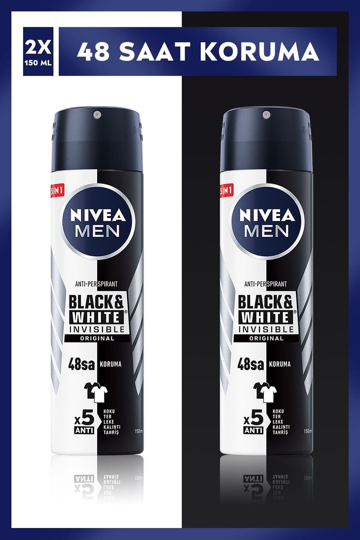 NIVEA Invısıble Black&whıte Power Sprey Deodorant 150ml Erkek 2'li Avantaj Paketi