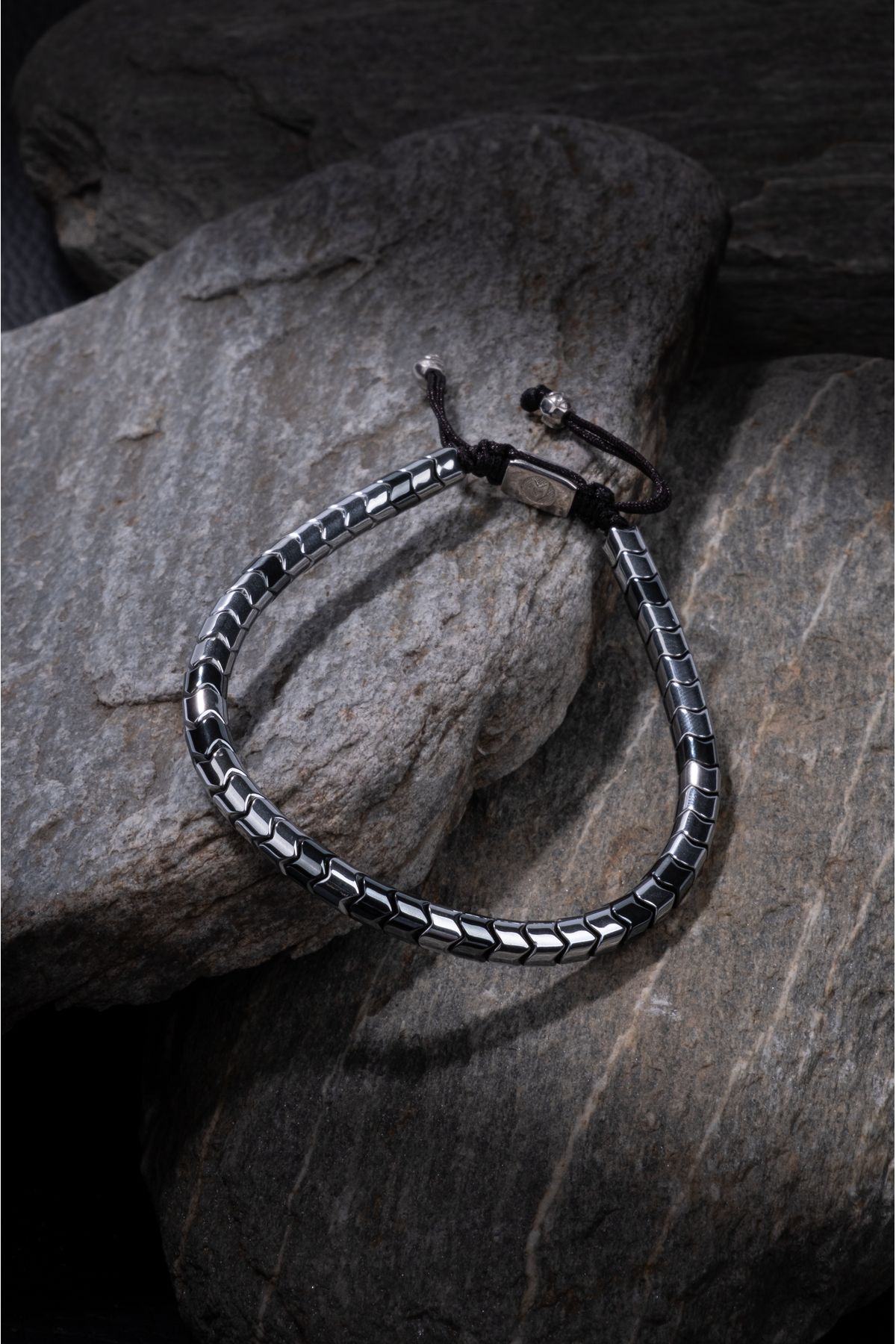 Atolyewolf Gun Metal And Silver Rolo Hematite String Bracelet