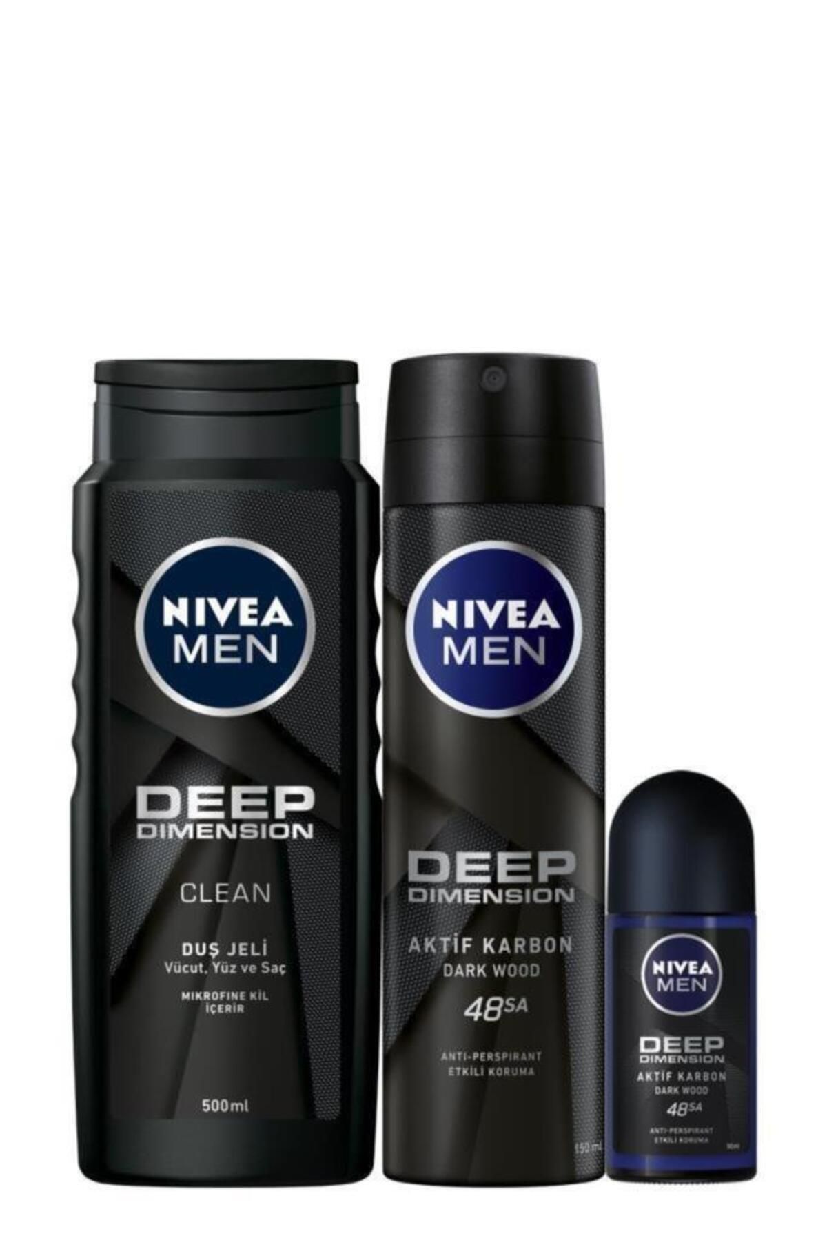 NIVEA Men Deep Dimension Erkek Kişisel Bakım Seti,duş Jeli 500 Ml,deodorant 150 Ml,roll-on 50 ml