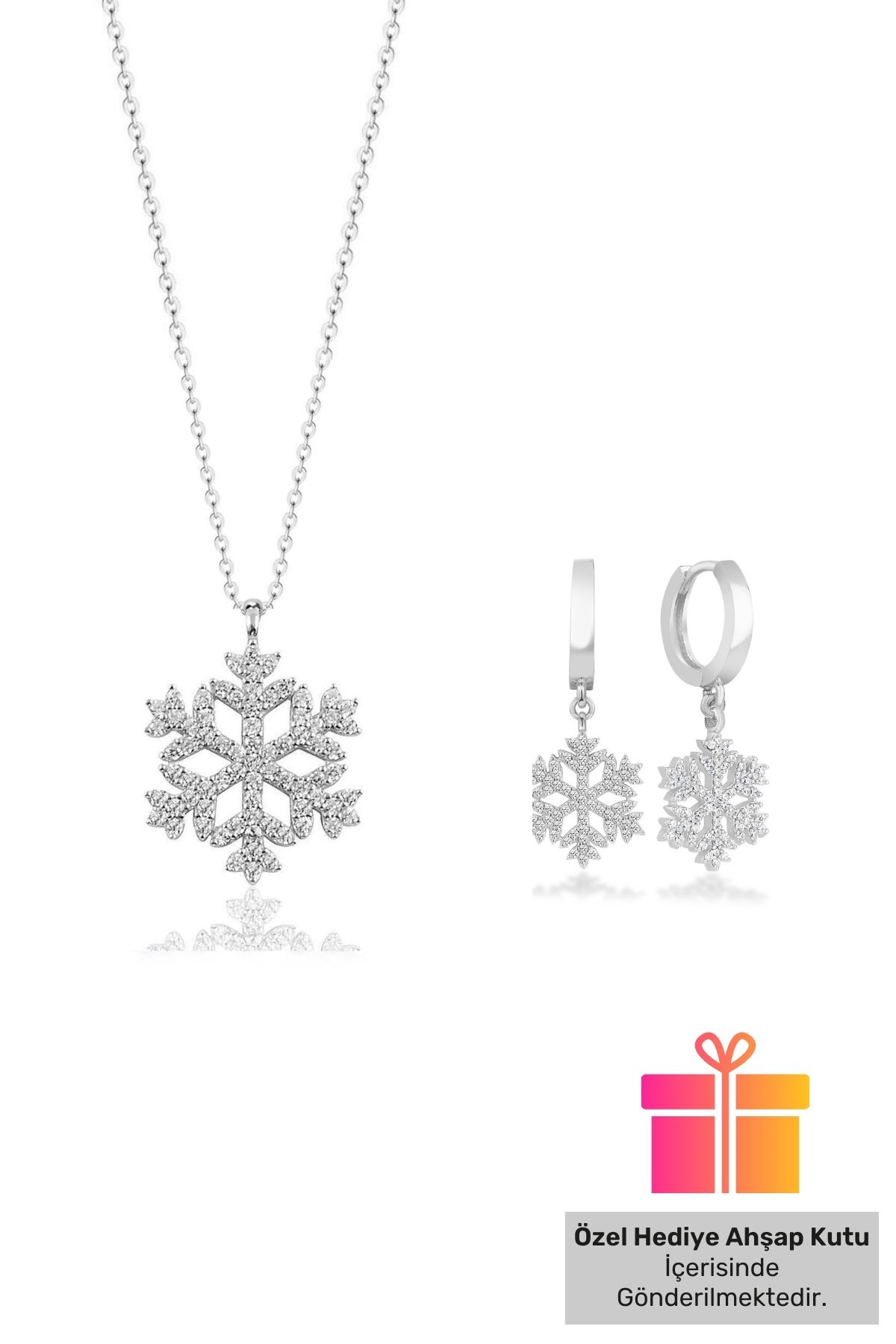 Lucente Jewellery Kar Tanesi Ikili Küpe Kolye Seti Özel Zirkon Taşlı Kararma Yapmayan Gümüş Küpe Set Takım
