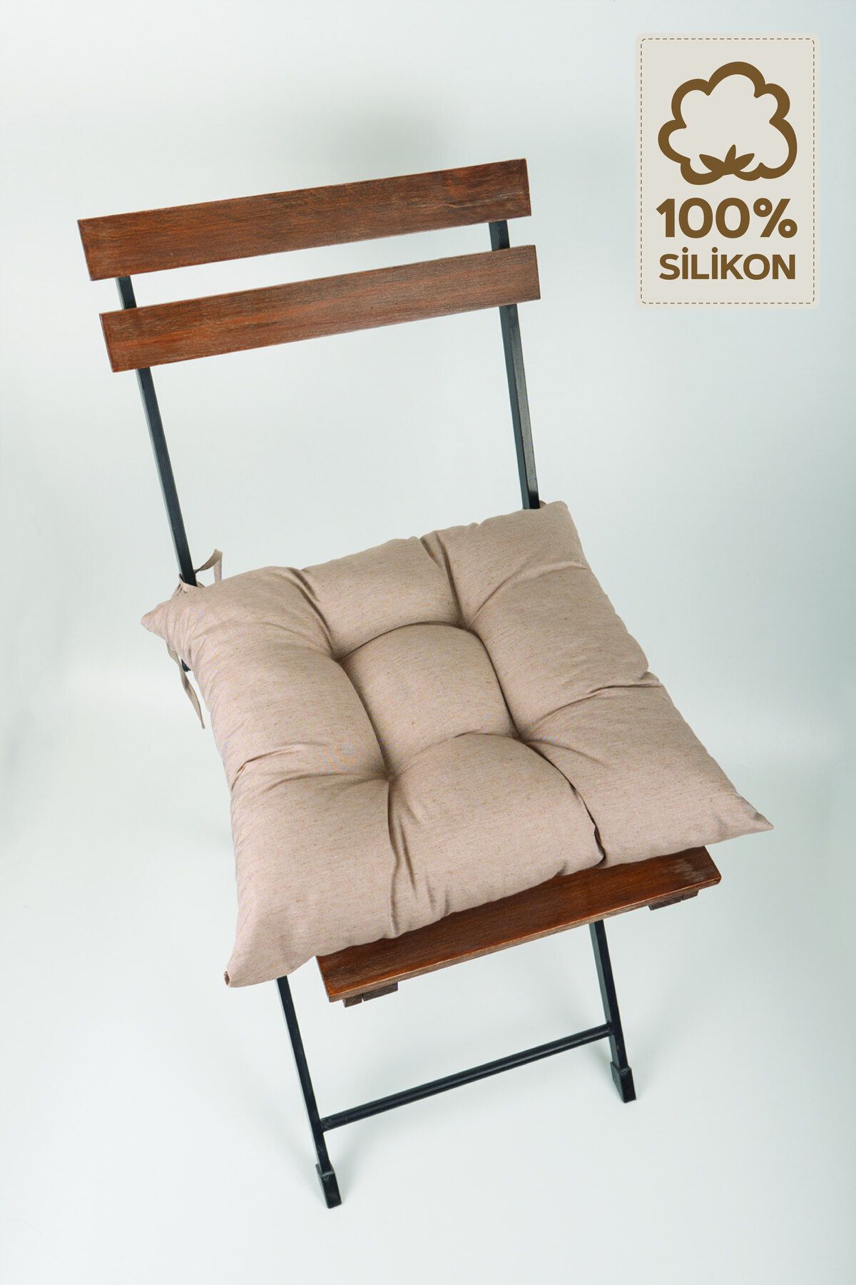 ElginHomeCollection Tekli Dekoratif Pofidik Sandalye Minderi Bağcıklı Kahverengi 40x40