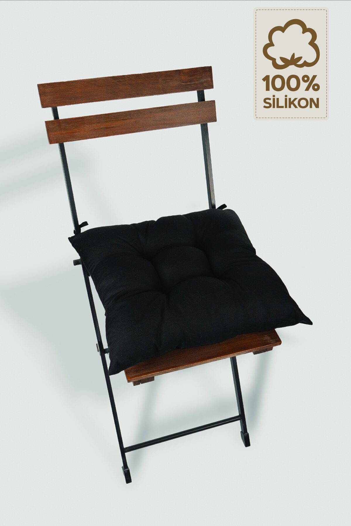 ElginHomeCollection Tekli Dekoratif Pofidik Sandalye Minderi Bağcıklı Siyah 40x40