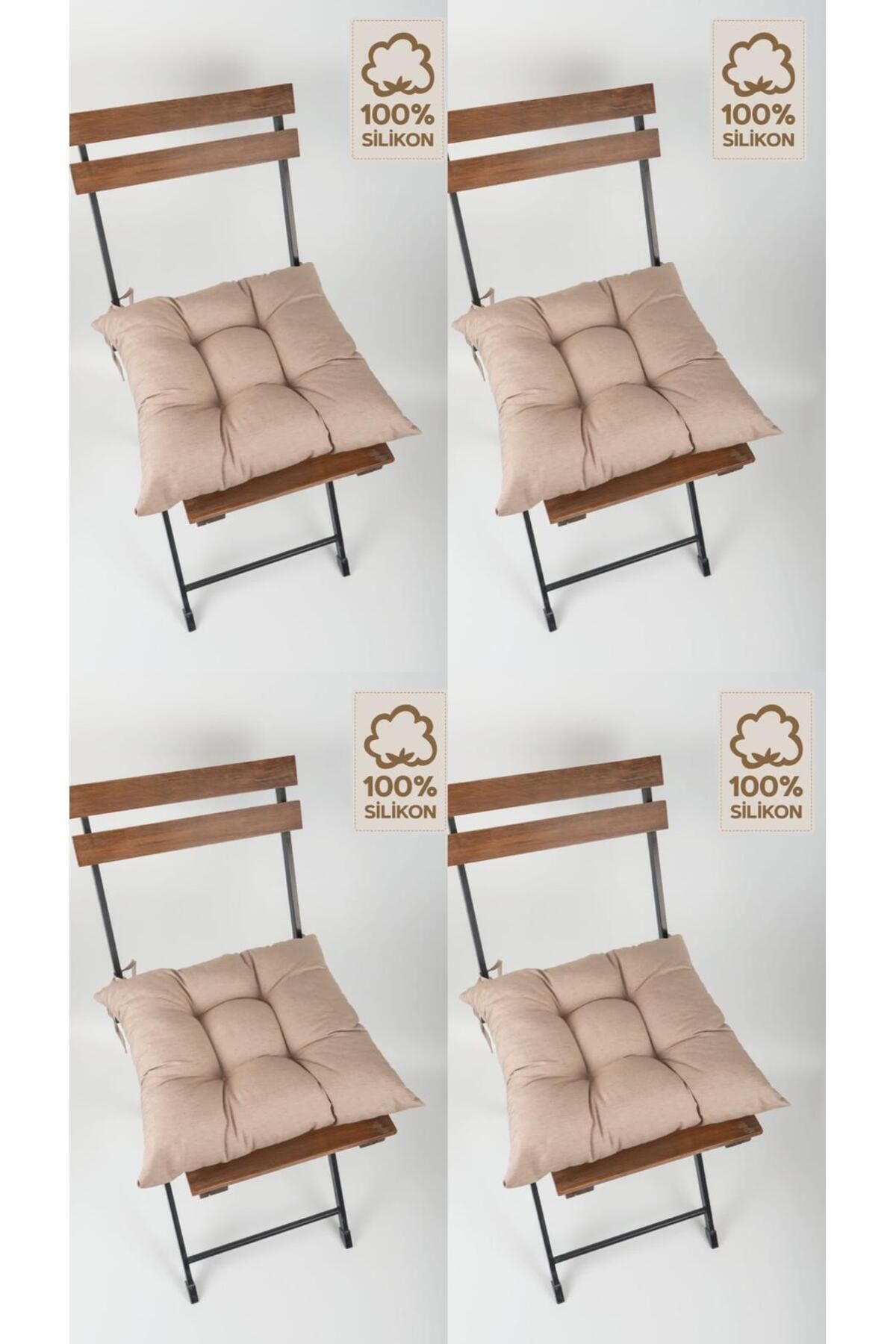 ElginHomeCollection 4'lü Dekoratif Pofidik Sandalye Minderi Bağcıklı Kahverengi 40x40