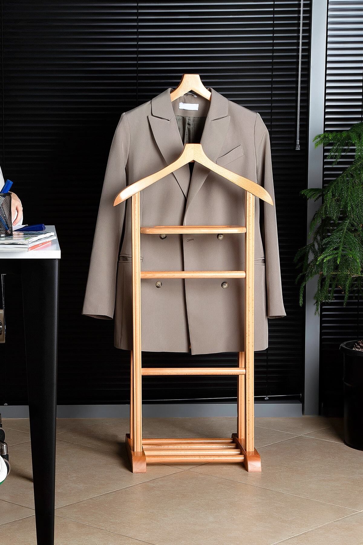 Refilya Iki Tepeli Dilsiz Uşak Açık Kahverengi Masif Ahşap Palto Ceket Cüppe Ofis Yatak Odası El Yapımı