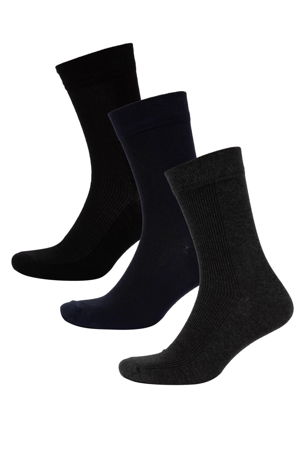 Defacto Erkek 3lü Pamuklu Uzun Çorap C0171axns