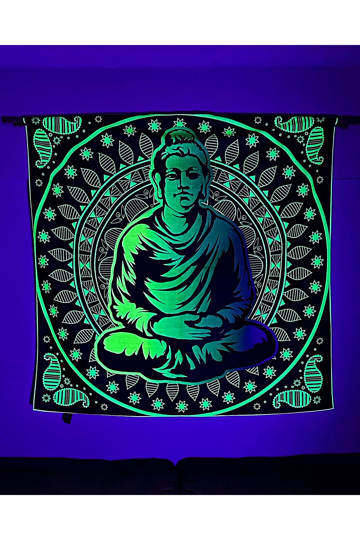 WANDER TAPESTRY Buddha in the Loop / Neon UV Aktif Blacklight ile Parlayan Duvar Örtüsü Tapestry