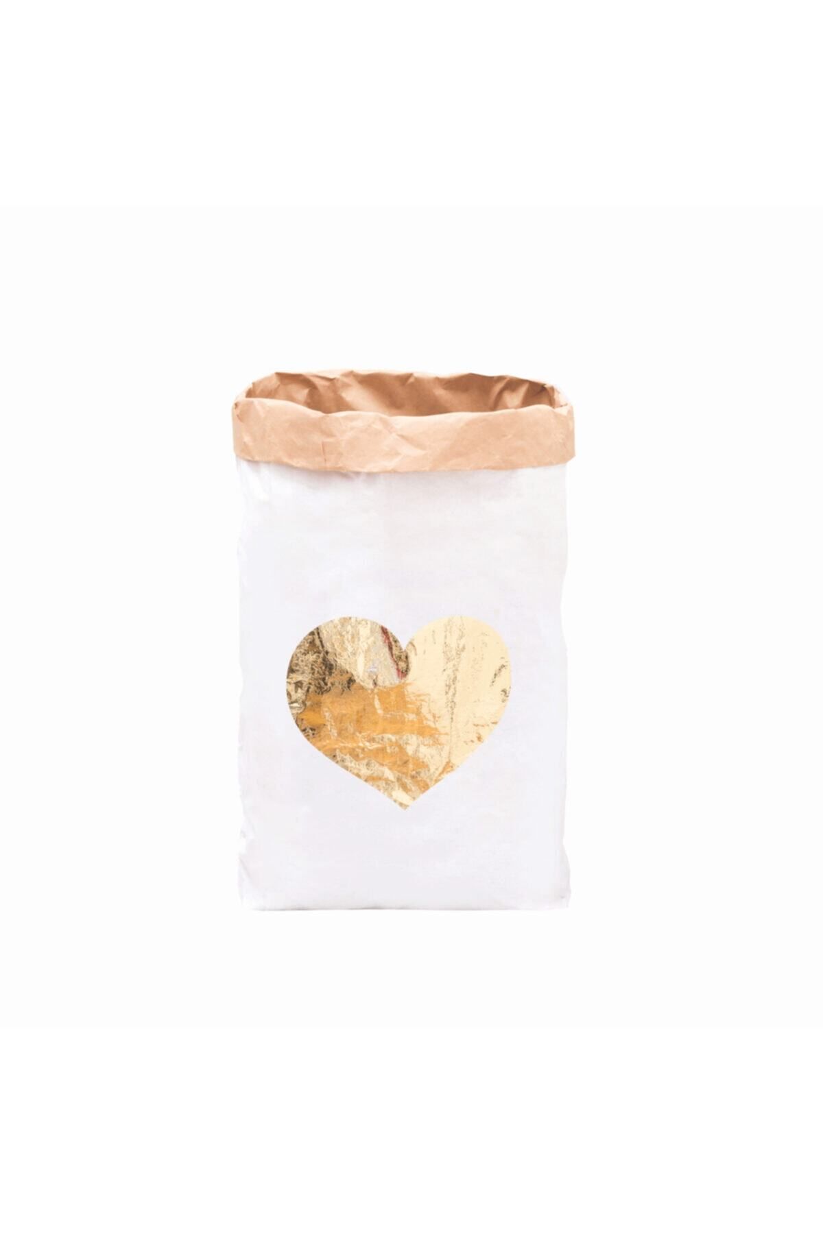 BugyBagy Gold Kalp Paperbag Dekoratif Çamaşır ve Oyuncak Sepeti Saklama Kutusu