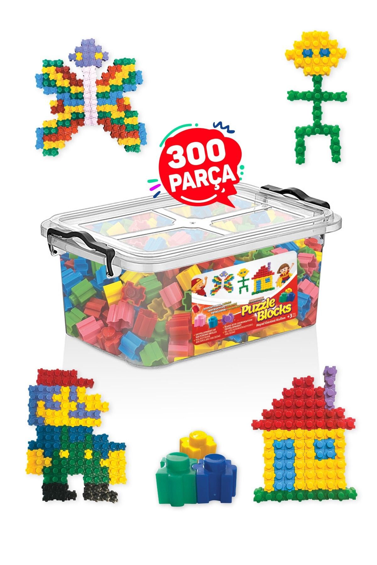 p parti oyunevi Puzzle Funny Blocks 300 Parça Plastik Kutulu Yapı Blokları